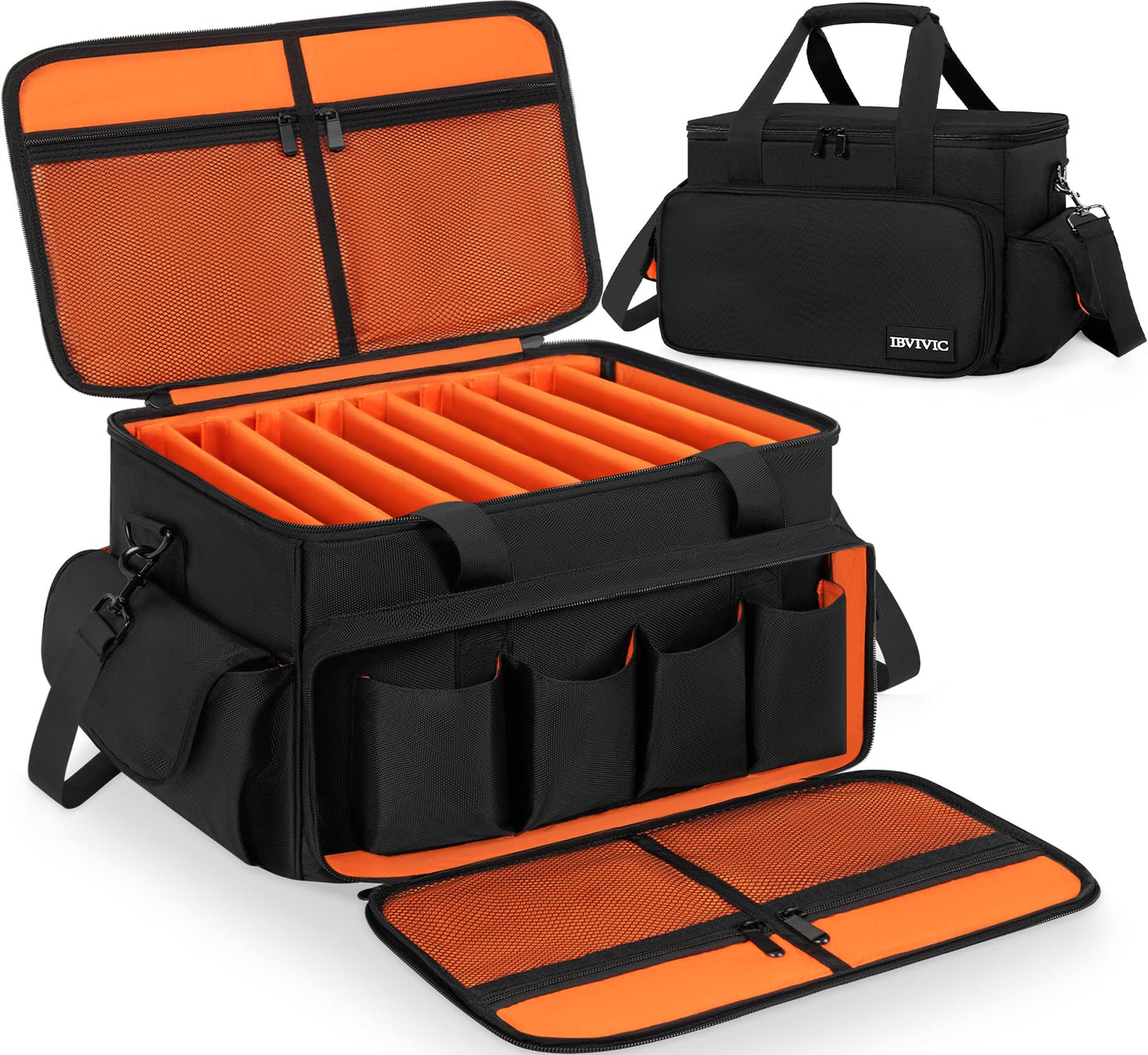 Cushioned-Bottom Cable case with Removable dividers, Featuring Multiple Pockets for Audio Equipment, DJ Gear, and Musician Accessories. (Orange, L-51x30x30CM)