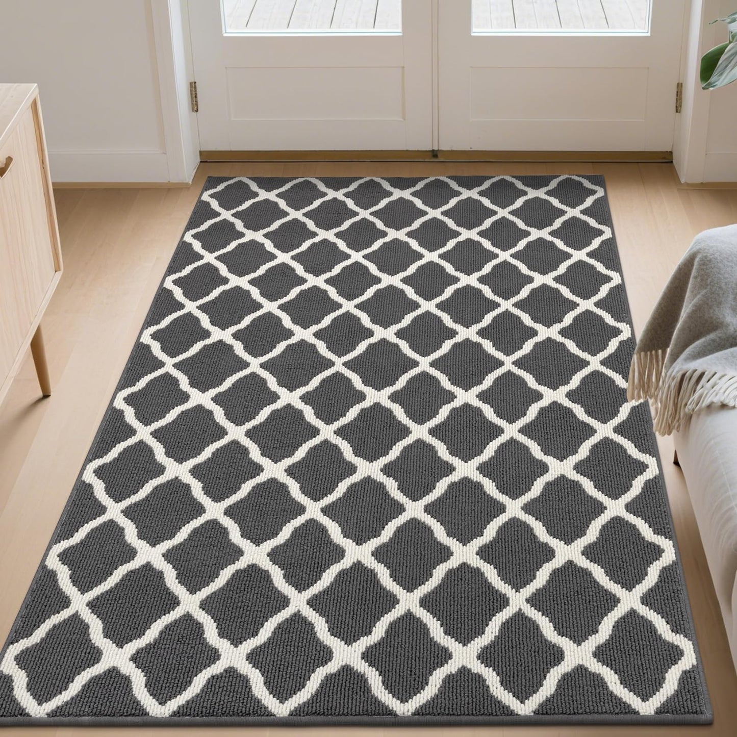 SHACOS Large Doormat Indoor Outdoor 4x6 ft Door Mat Non Slip Waterproof Backing Entry Rug Washable Dirt Trapper Floor Carpet Mat for Entryway Kitchen Garage, Dark Grey
