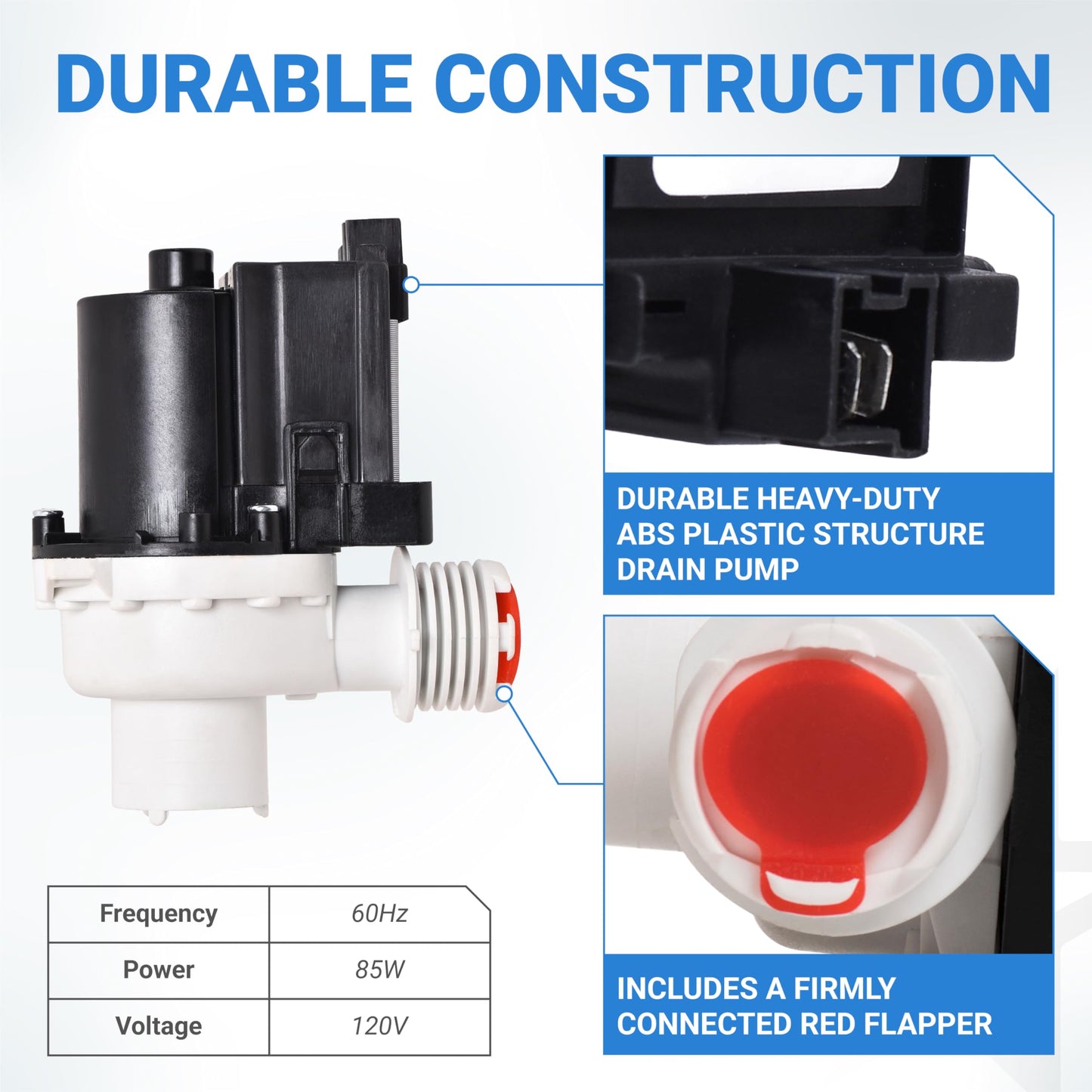 BlueStars Ultra Durable 137221600 Washer Drain Pump - Exact Fit for Kenmore Frigidaire Washers - Replaces 137108100 137151800 131724000 134051200 134740500 PS7783938 AP5684706