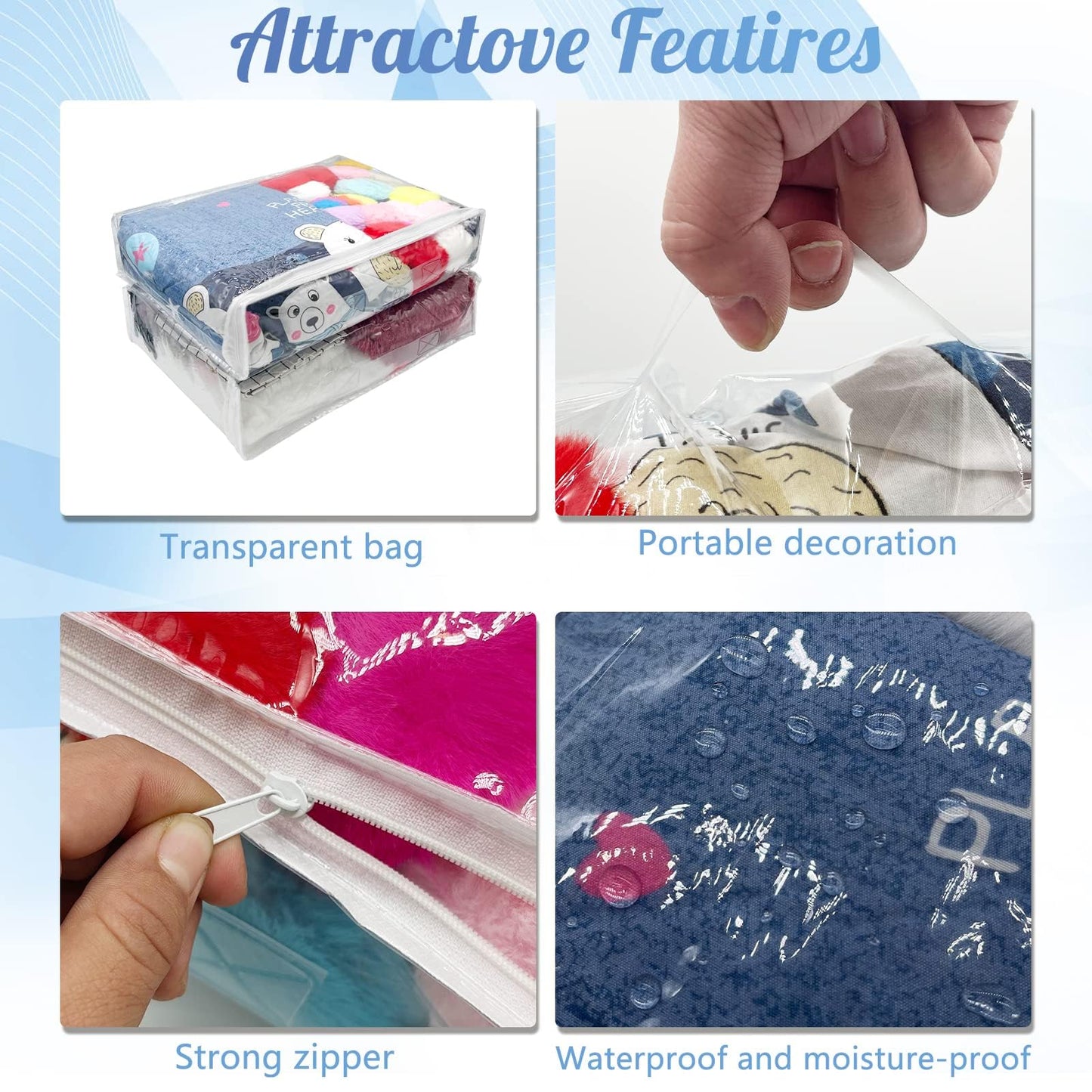 20Pcs Clear Clothes Storage Bags With Handle - 16x12x4Inch Plastic Sweater Storage Bags with Zipper Plastic Blanket Storage Bags Foldable Moving Bags for Bedding, Sweater, Bed Sheet, Pillow,Duvet