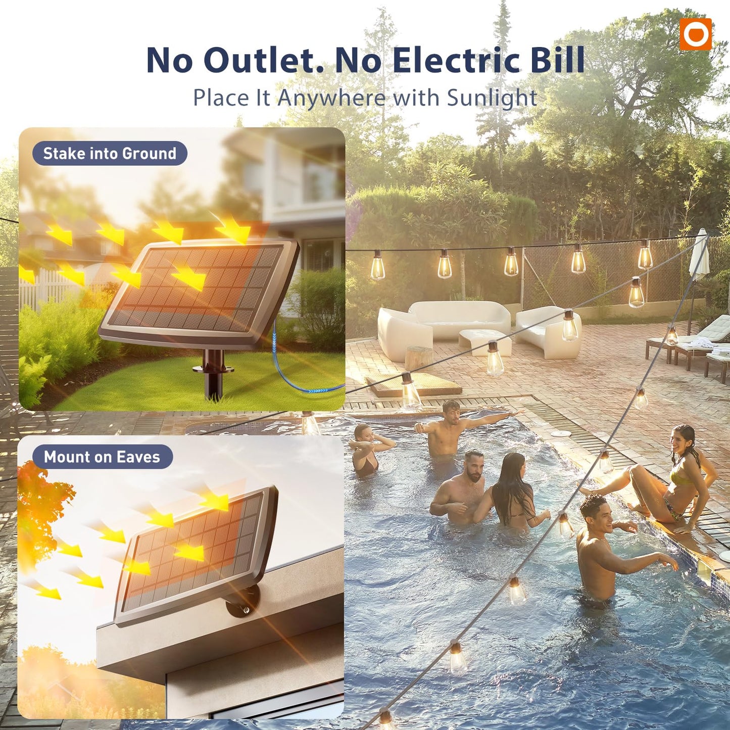 addlon 102FT(96+6) Solar String Lights Outdoor with Remote, Waterproof Patio Lights with 30+2 Shatterproof LED Bulbs, Dimmable & Timable Long-Lasting Solar Lights for Backyard Camping Garden Decor
