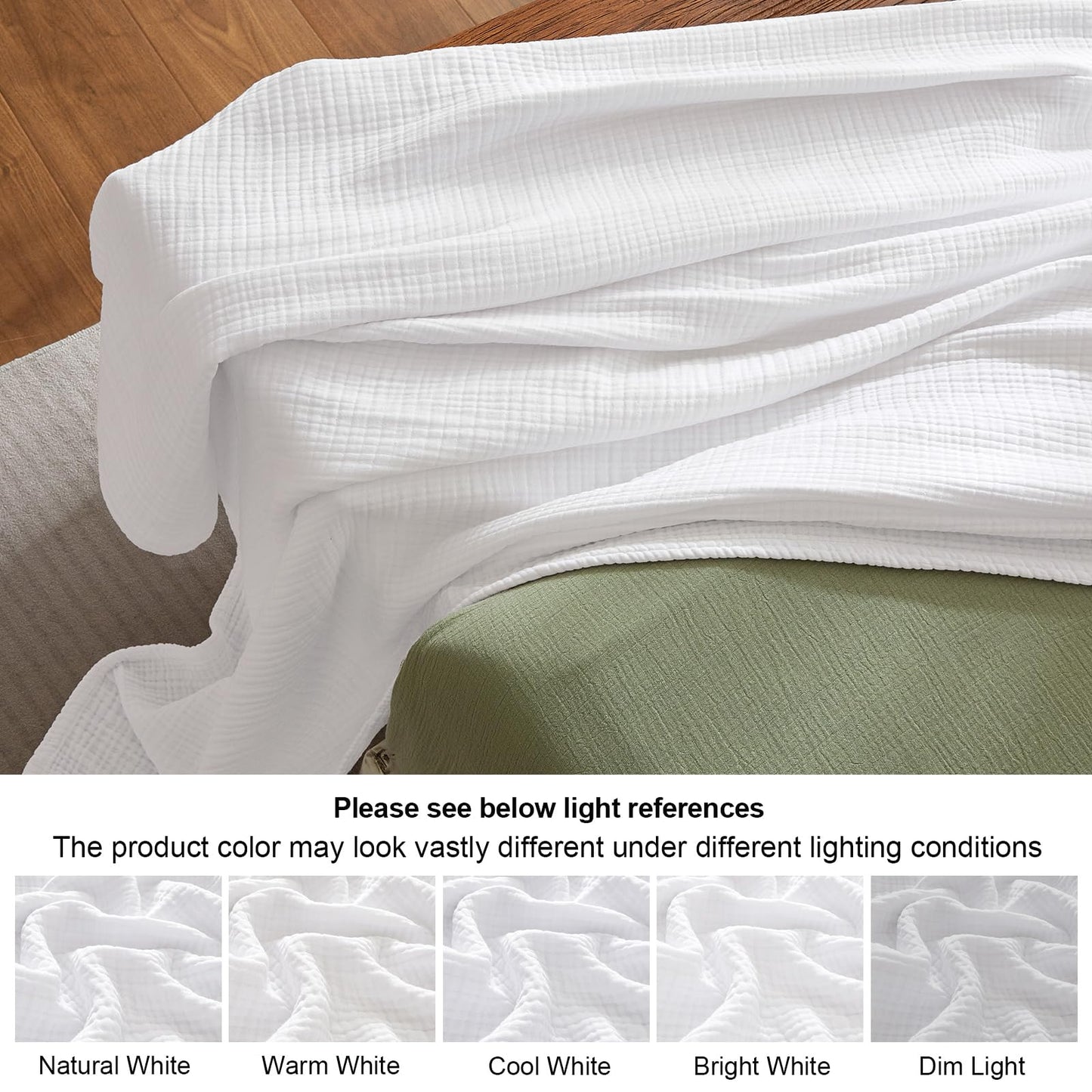 PHF 100% Cotton Muslin Blanket Queen Size 90" x 90", 4-Layer Lightweight and Breathable Blanket for Summer, Luxuriously Soft Gauze Bedding for Home Decor, White