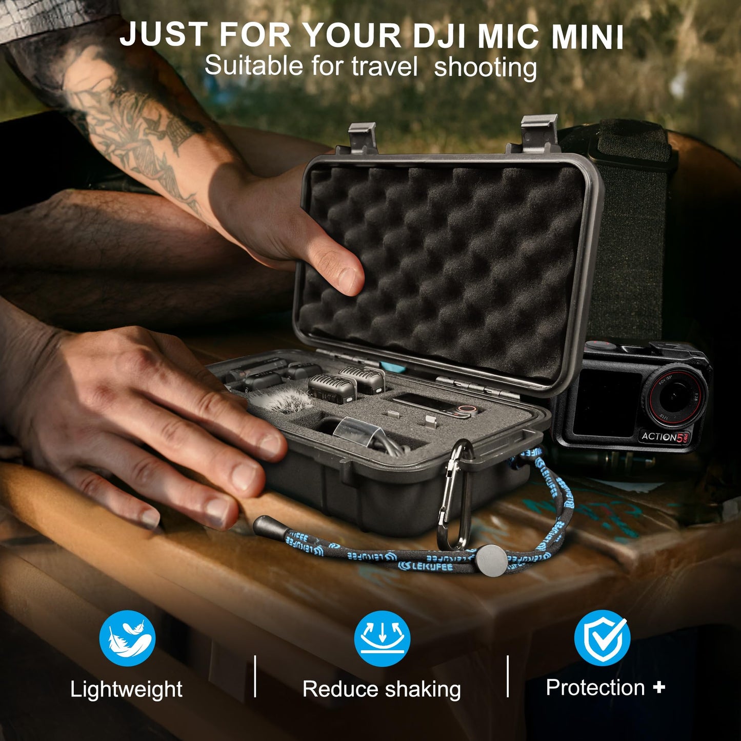 Lekufee Travel Waterproof Hard Case for DJI Mic 3, Mic 2, Mic Mini, Transmitter, Receiver, Lavalier Mic, Accessories(Case Only)