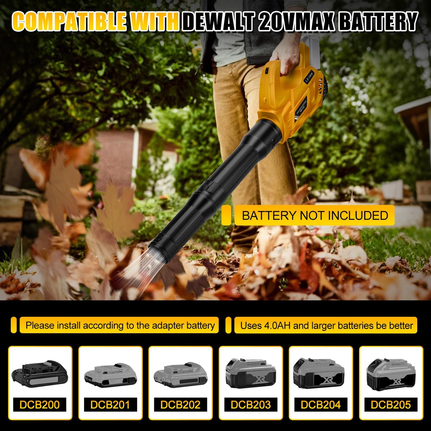 Cordless Leaf Blower for Dewalt 20V Max Battery (No Battery), Turbo Boost 160 MPH Handheld Electric Blower, Adjustable 6 Speeds, for Lawn Care, Yard and Snow Blowing