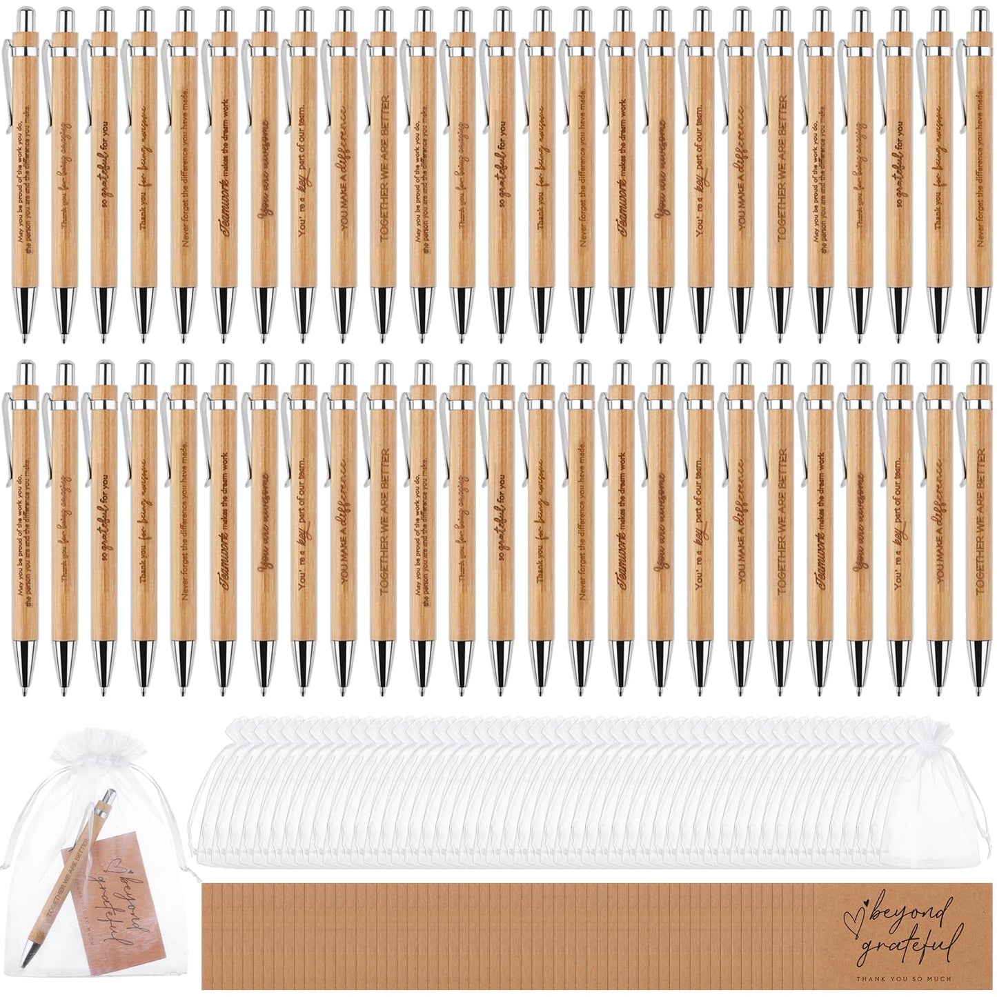 160 Pcs Employee Appreciation Gifts Thank You Bamboo Pens Inspirational Ballpoint Pen Motivational Quotes Pens Organza Bags and Thank You Cards Encouraging Pen Thank You Gift for Teacher Colleague
