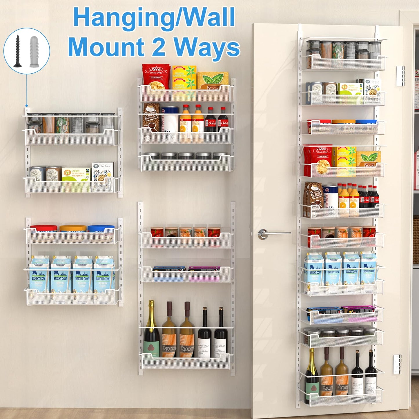 VyGrow 10-Tier Over the Door Pantry Organizer with Adjustable Basket, Pantry Door Organization for Pantry Kitchen Storage Room Spice Rack, White