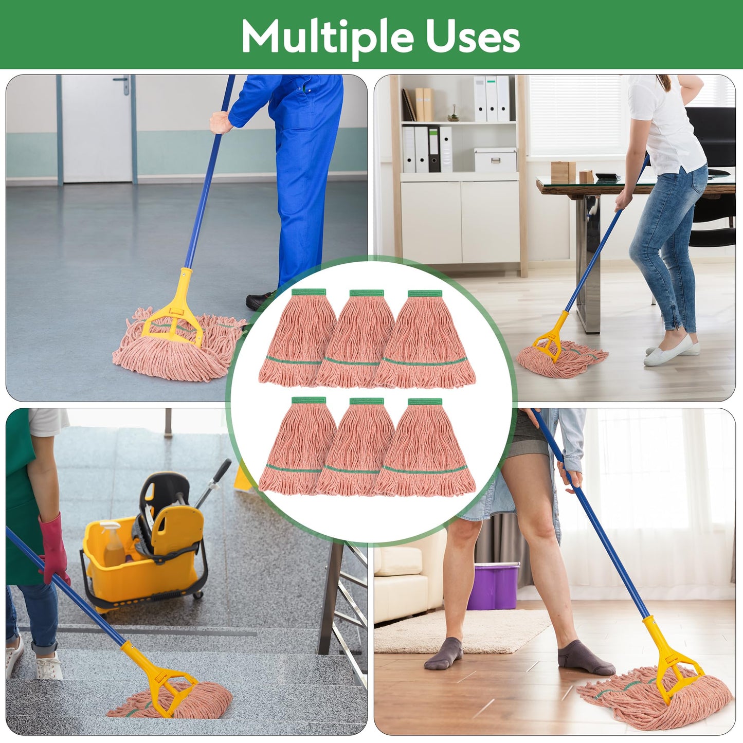 L Luke Supply -Matthew Cleaning Commercial Replacement Heavy Duty Mop Head for General & Floor Cleaning, Indus Blue Cotton Loop End Rope Head Refill