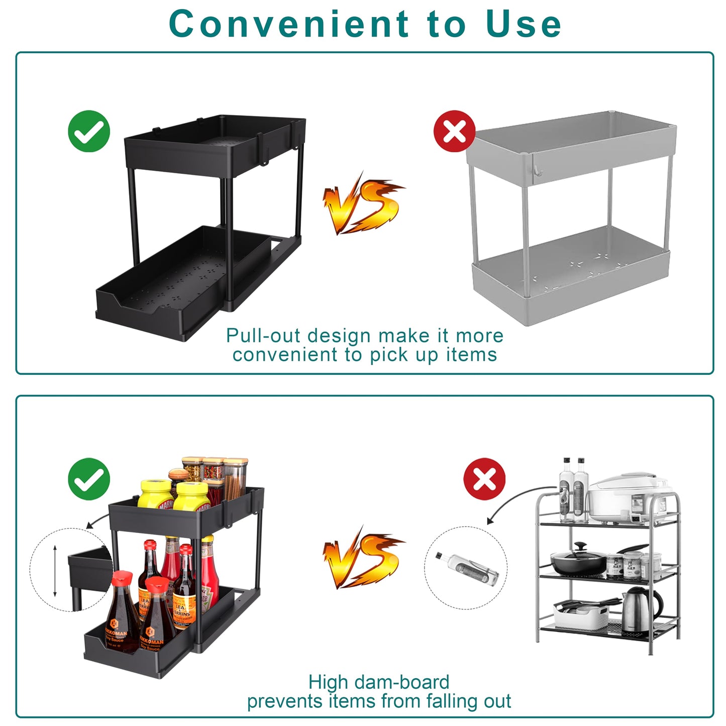DEKAVA Under Sink Organizer 2 Pack, Bathroom Organizers, 2 Tier Sliding Cabinet Basket Organizer Drawer, Multi-Purpose Bath Collection Baskets for Bathroom (Black)