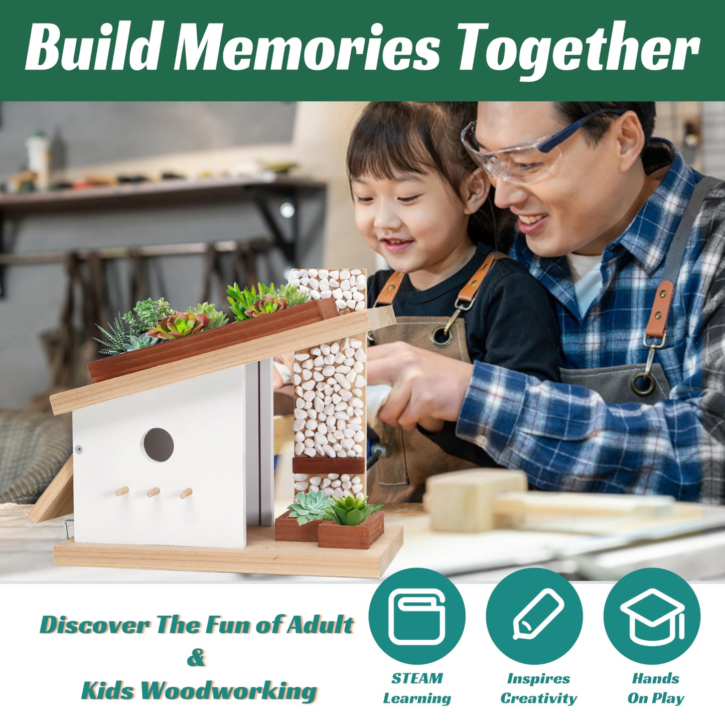 DIY Birdhouse Woodworking Kit, Build Your Own Blue Bird House Kit for Kids and Adults, Modern Woodcraft Building Projects (2 Pack)