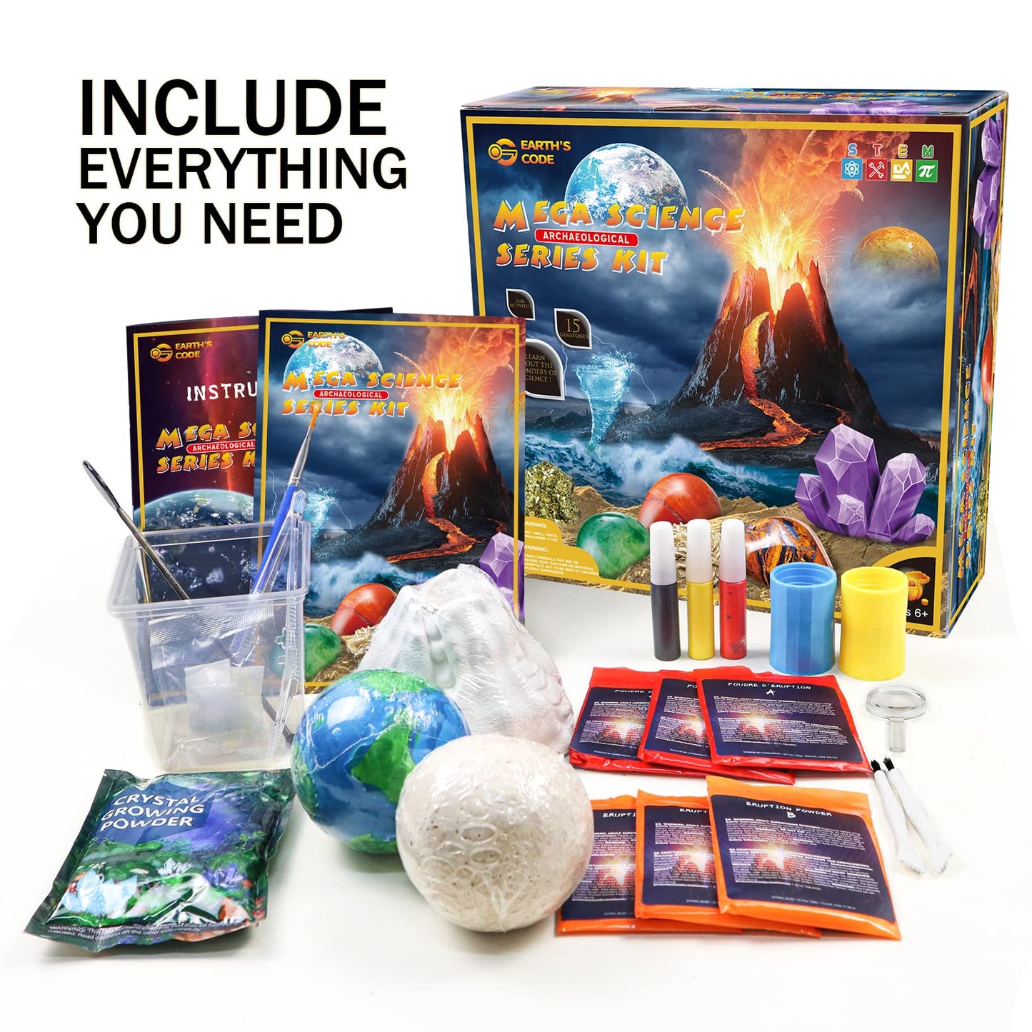 EARTH'SCODE Volcano Kit for Kids - Science Experiments Kits for Kids Age 6-8-10 Educational Scientist Toys Gifts for Boys Girls Volcano, Space Toys Gemstone Dig Kit
