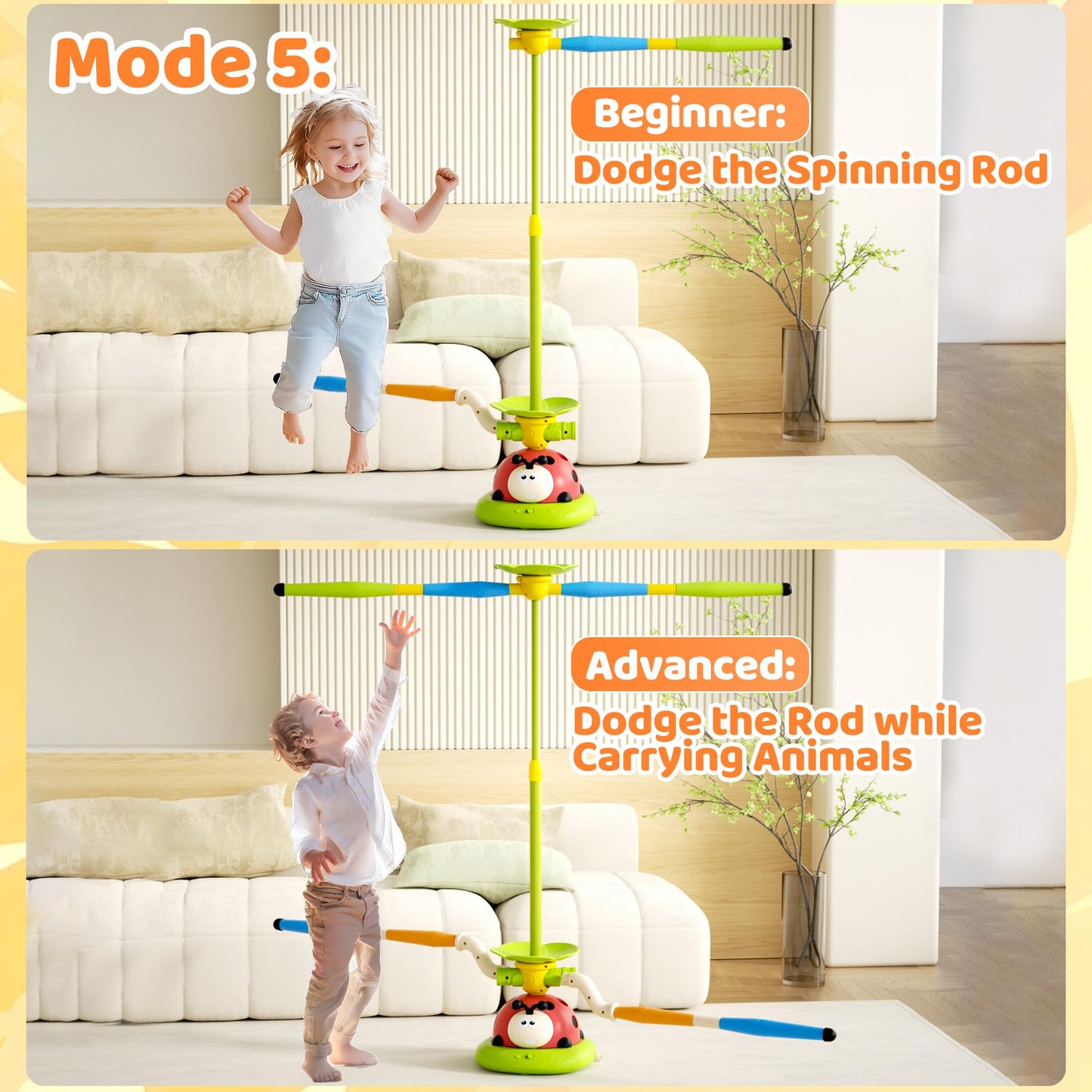 5 in 1 Multi-Functional Game Sports Machine, Kid Ladybug Fitness Machine Toy,Obstacle Course/Rocket Launch/Ring Toss/Musical Jump Toys with Remote Control, Outdoors Toys for 3-8 Years Boys Girls