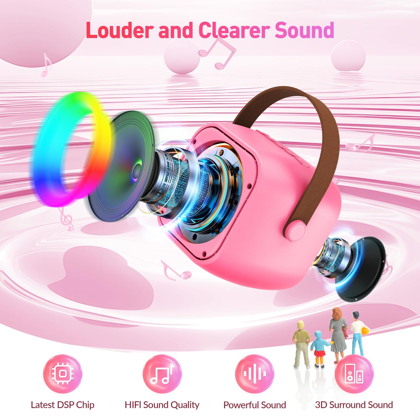 Mini Karaoke Machine, Portable Bluetooth Karaoke Speaker with 2 Wireless Microphones and Party Lights for Kids and Adults, Birthday Gifts for Girls Boys Family Home Party (Hotpink)