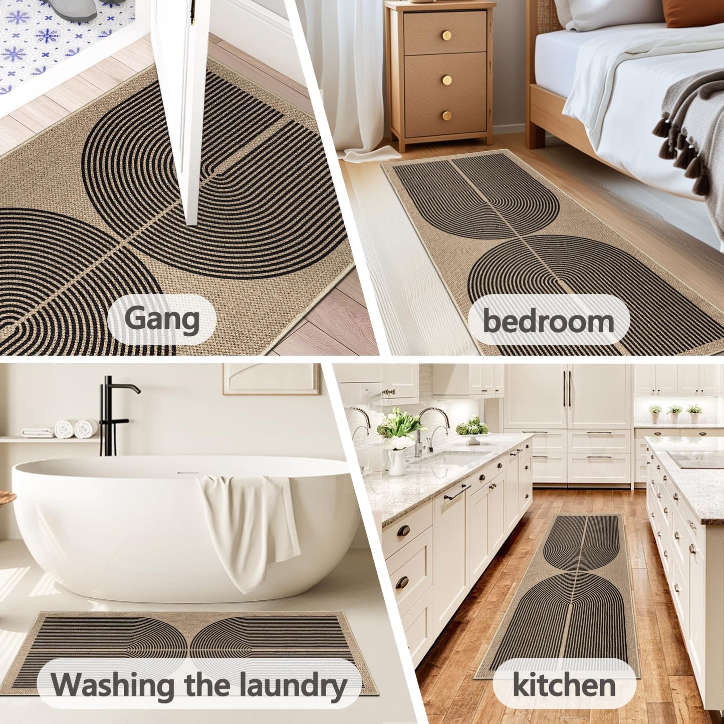 Capslpad Easy Jute Runner Rug 2x6,Non-Slip Carpet Runner,Washable Modern Floor Mat,Boho Runner Rugs for Entrance Hallway Kitchen Laundry Office Dining Room Garage Stair Balcony Patio,Nature&Black