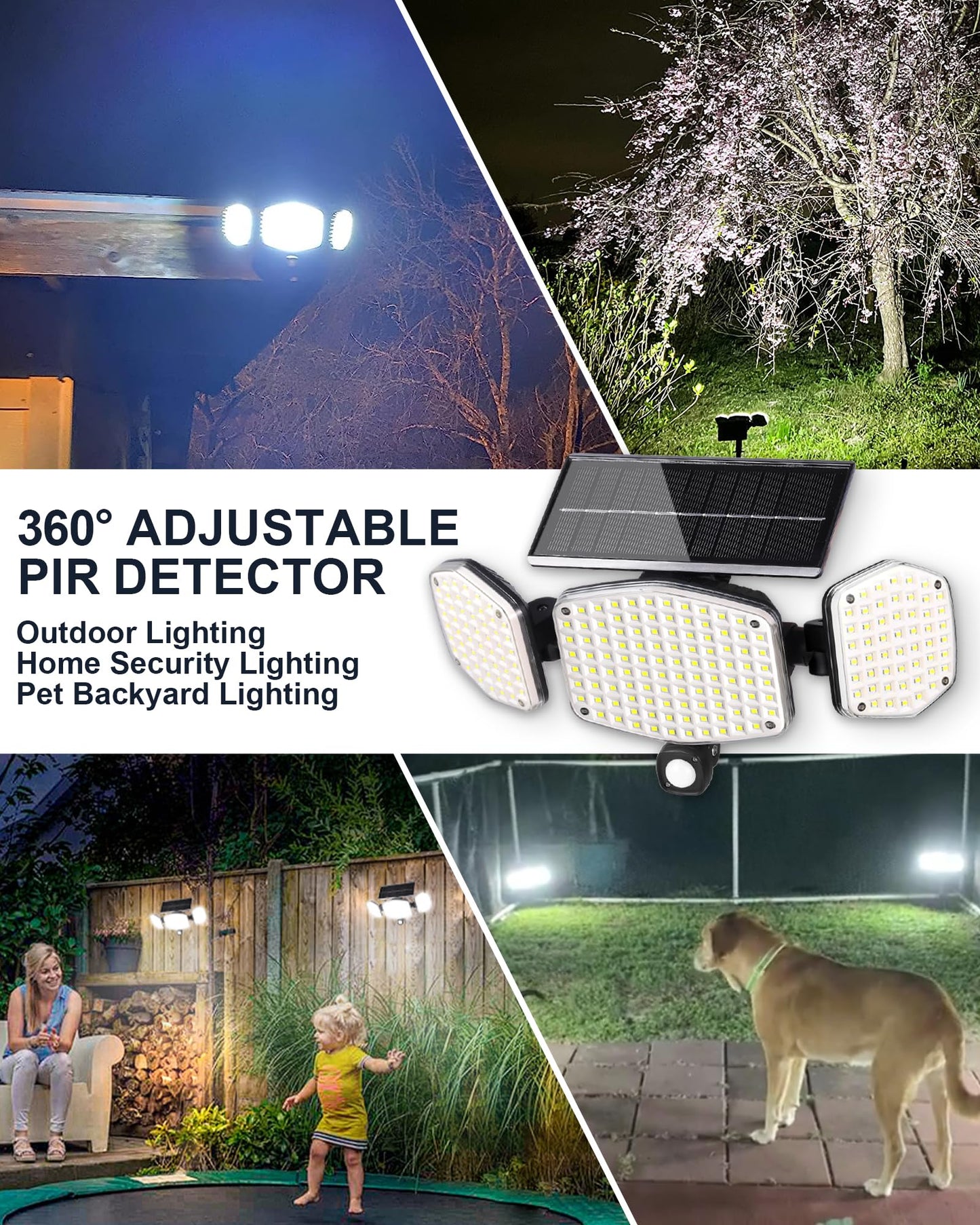HAARAY Solar Outdoor Lights Motion Sensor Outdoor Lights with Ground Stakes, 208 LED Super Bright IP65 Waterproof 3 Head Security Flood Lights for Front Door Garden Porch Fence