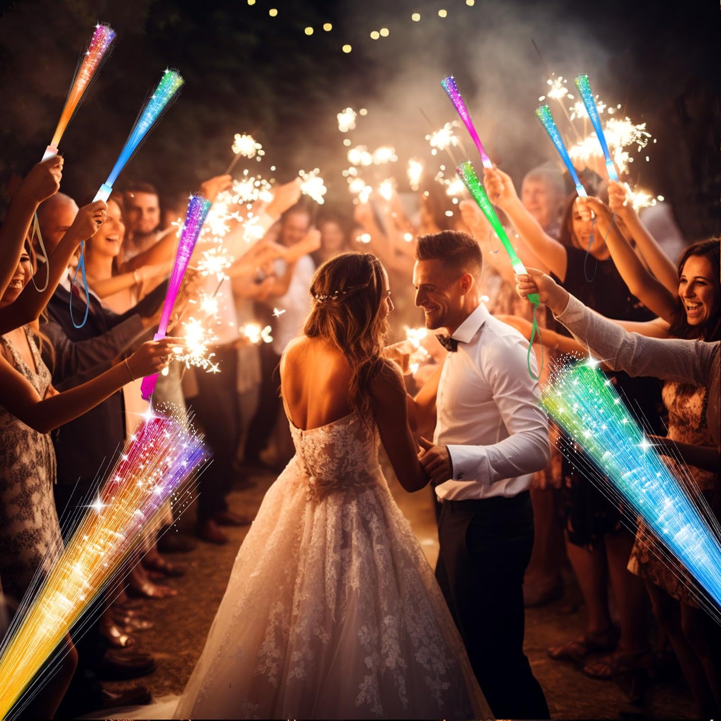 SHQDD 28 PCS Glow Fiber Wands, LED Party Favors, LED Light Wands, Glow in The Dark Party Supplies, LED Flashing Sticks, Fiber Optic Light Wand Stick for Party, Wedding Favors