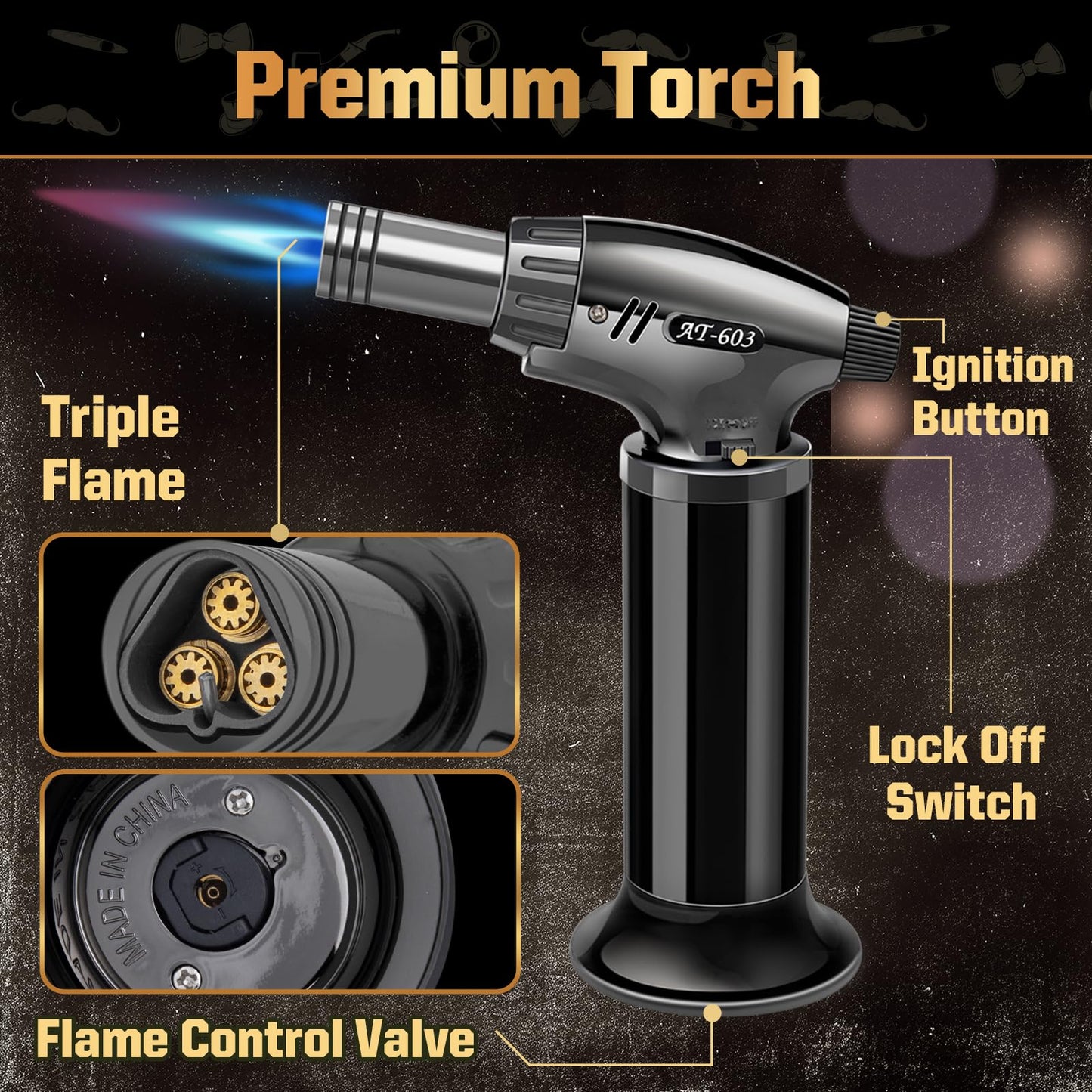 Whiskey Smoker Kit with Torch- 6 Wood Chip Flavors, 4 stainless steel ice cubes - Cocktail Smoker Infuser Kit for Bourbon & Old Fashioned, Birthday Whiskey Gifts for Men, Dad(Without Butane)