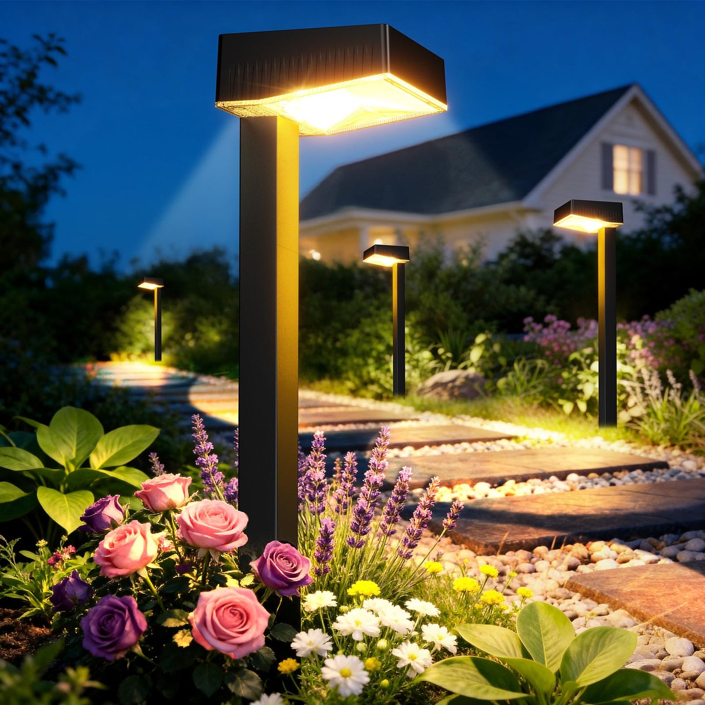 KOOPER Solar Pathway Lights Outdoor, 8 Pack Garden Lights Solar Powered Path Lights with Bigger LED Lens, 2 Light Modes Waterproof Outdoor Solar Light for Yard Driveway Walkway Landscape Patio Lawn