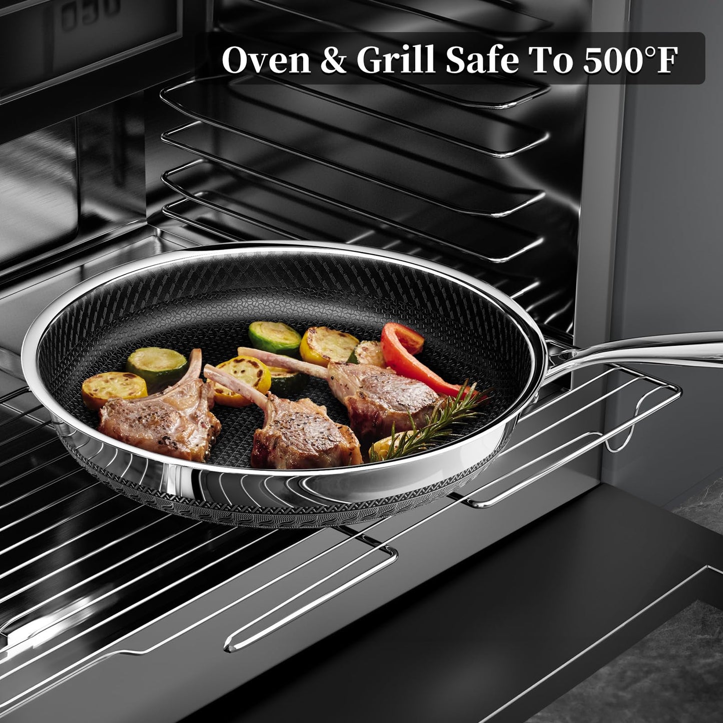 Non Stick Frying Pan with Lid, 10 Inch Hybrid Tri-Ply Stainless Steel Non Stick Skillet W/Lid Titanium Ceramic Nonstick Cookware No Toxic Induction Omelette Frying Pan, Oven Safe, PFAS/PFOA/PTFE Free