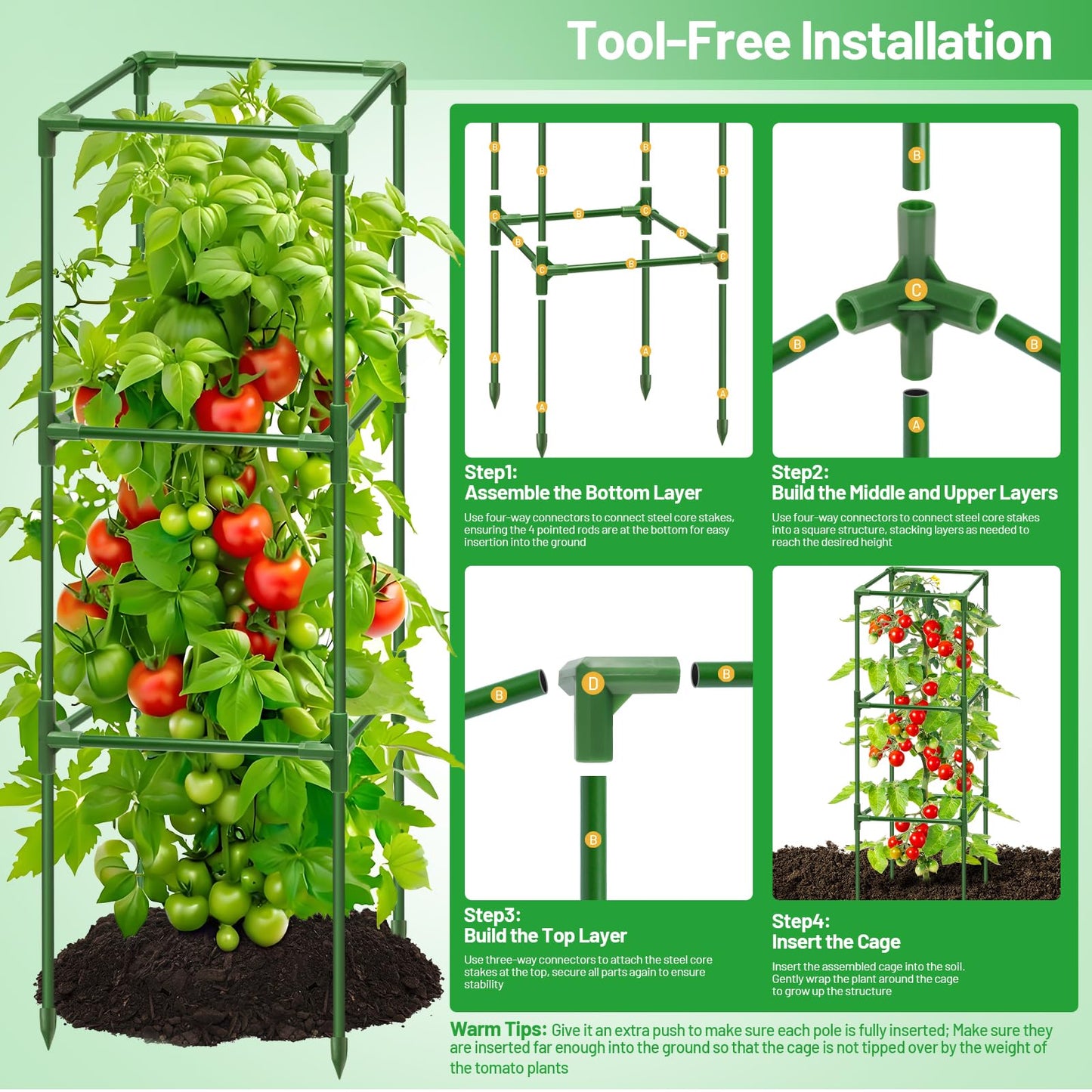 Legigo 4 Pack Square Tomato Cages for Garden- Up to 45 Inch Tomato Trellis Plant Cages Support, Tomato Stakes and Supports Cage for Climbing Vegetables Raised Garden Bed Cucumbers Peppers Flowers