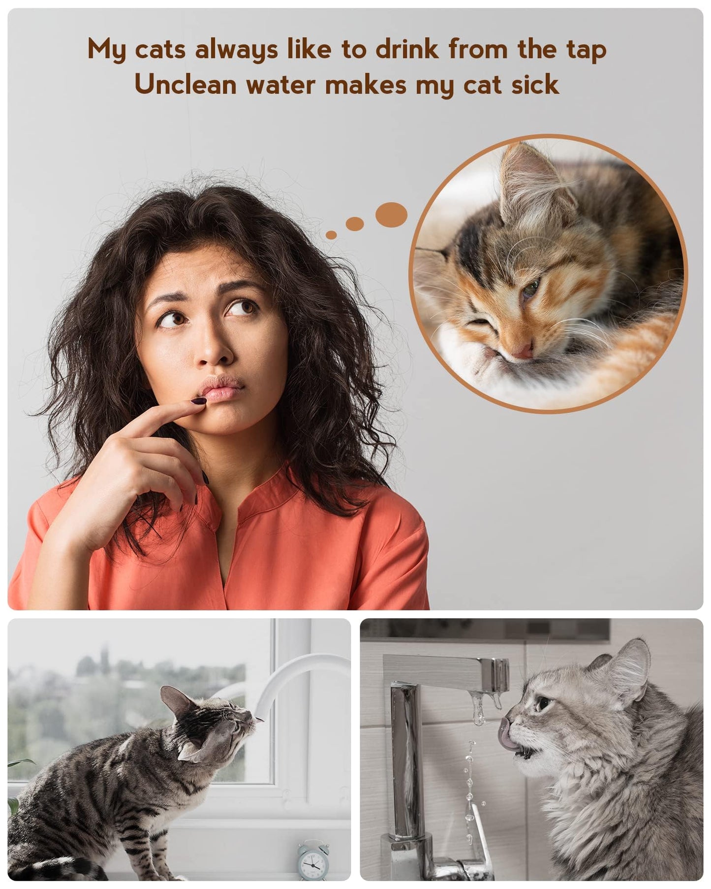 PEKTACO Cat Water Fountain - Automatic Pet Water Fountain Dog Water Dispenser Replacement Filters, 3.2L/108oz Stainless Steel Water Fountain for Cats Inside