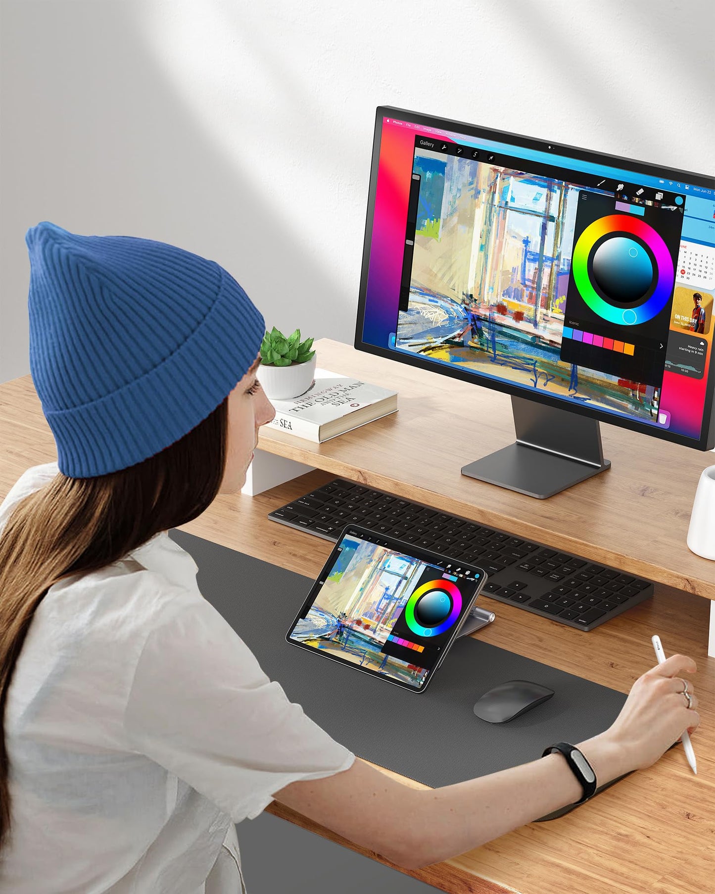 [Upgrade] KU XIU Magnetic Wireless Charging Stand for iPad Pro/Air 11 M2, Foldable Aluminum Alloy Tablet Holder Mount for Desk, Adjustable Tablet Stand for iPad Pro 11 1st/2nd/3rd/4th,Air 10.9 4th/5th