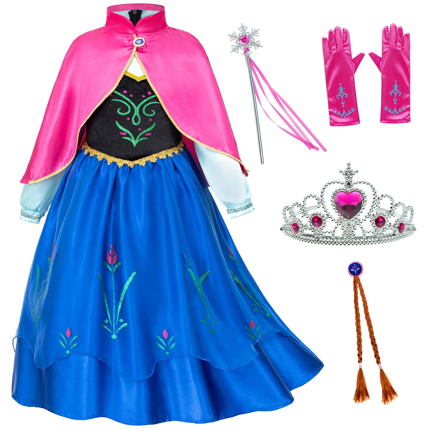 Princess Costumes Birthday Party Dress Up for Little Girls/Long Sleeve with Cape and Accessories 6-7 Years
