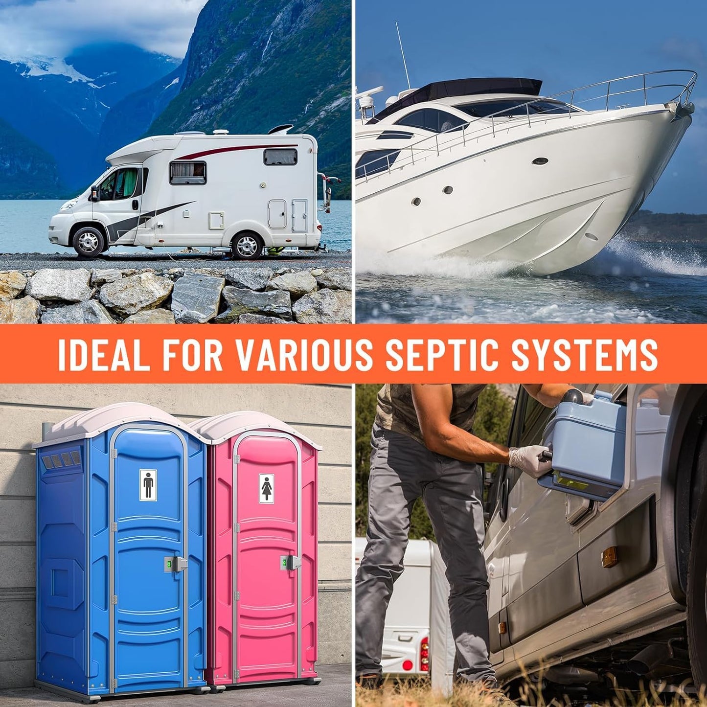 WELLUCK 50 Packs RV Toilet Treatment Drop Ins, Black Tank Deodorizer for Camper, Marine Portable Toilet, Break Down Waste and Tissue, Septic Tank Treatment, Kit for 50 Week (Pine&Cinnamon)