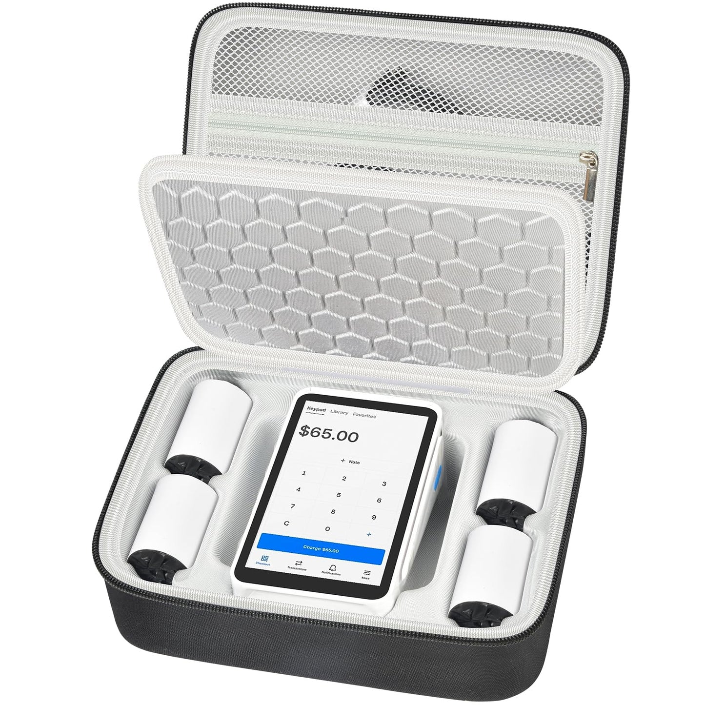 COMECASE Case Compatible with Square Terminal Credit Card Reader, Mobile POS Machine Storage Holder for Terminal Charger and Over 5 Receipt Paper Rolls with Large Accessories Mesh Pocket (Bag Only)
