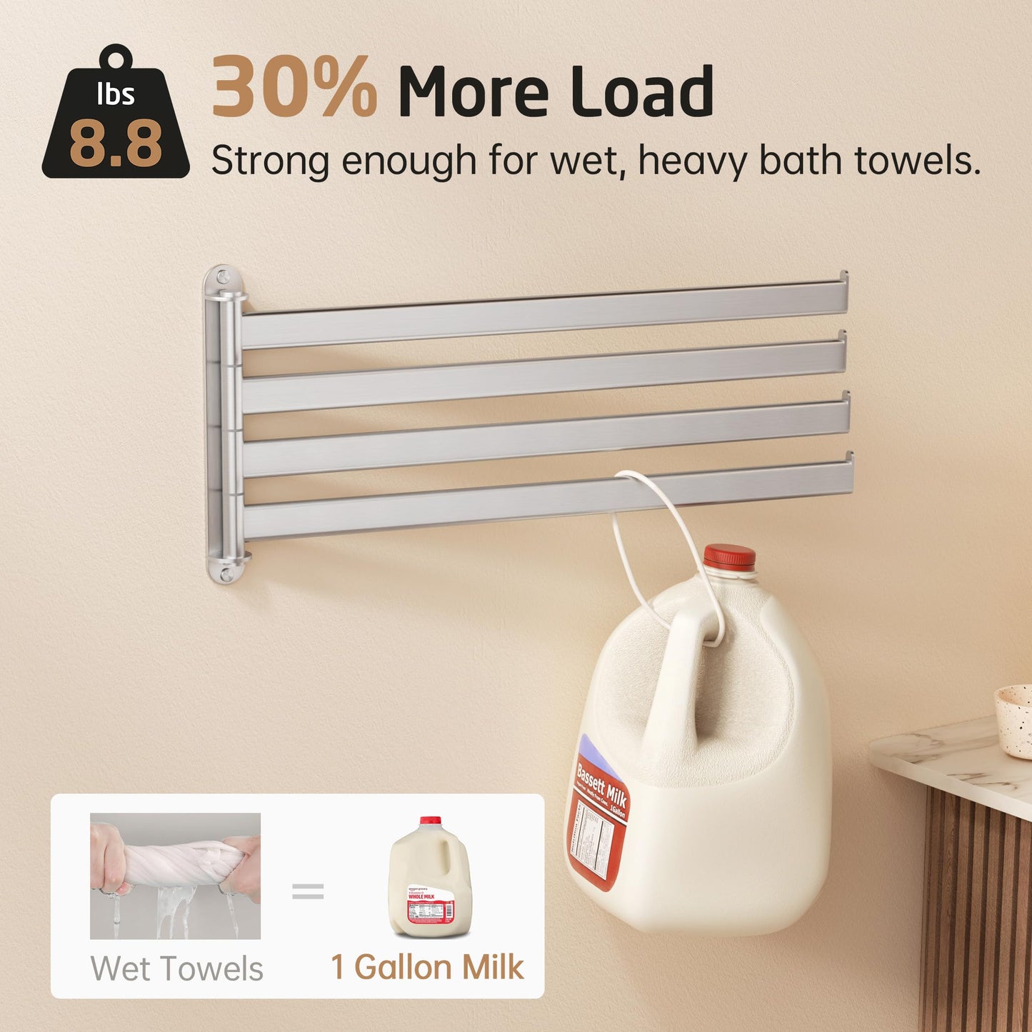 KES Swivel Towel Rack, 19.5" Extra Long Towel Rack Wall Mounted 4 Arm, Swing Out Towel Holder, SUS304 Stainless Steel Brushed Finish, A2104S4L50-2