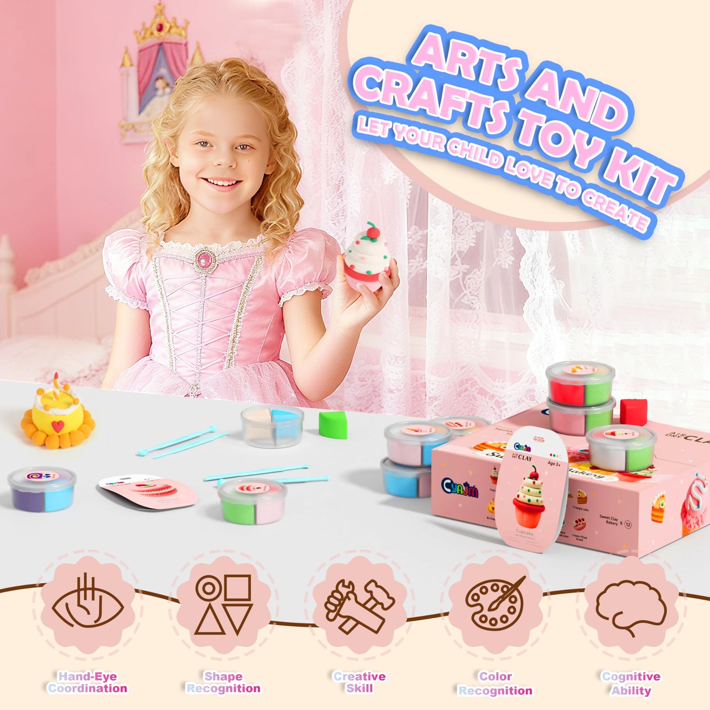Cake Themed Air Dry Clay Kit for Kids - 12 Boxes Ultra Light Model Magic Clay, Soft DIY Modeling Clay with Sculpting Tools & Tutorials, Arts and Crafts Gift for Girls and Boys