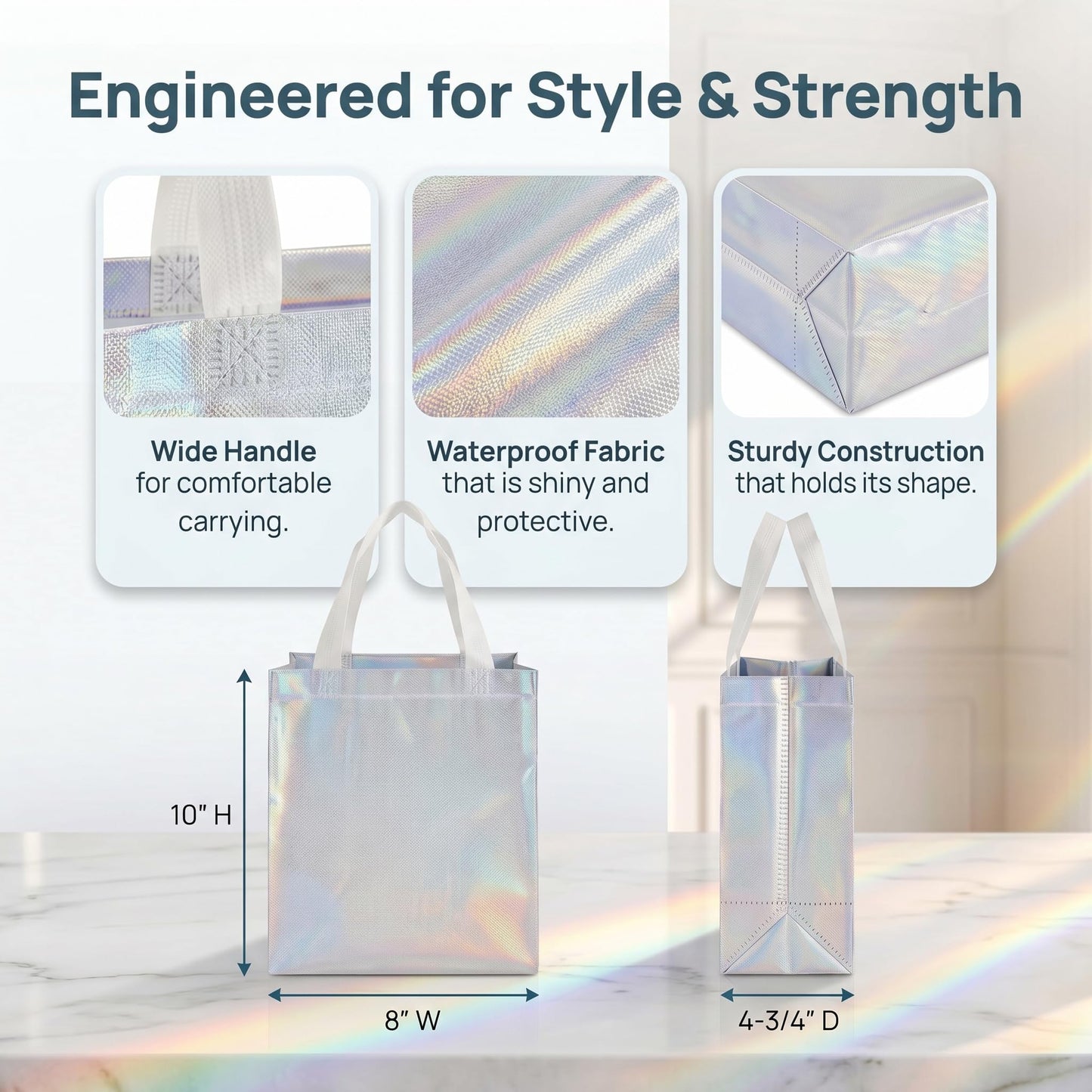 TOPZEA 40 Pack 10 x 8 Inch Glossy Reusable Grocery Bags, Non-woven Tote Shopping Bags with Handle, Bridesmaid Bag Stylish Foldable Gift Goodie Bag for Small Business, Wedding, Easter, Birthday
