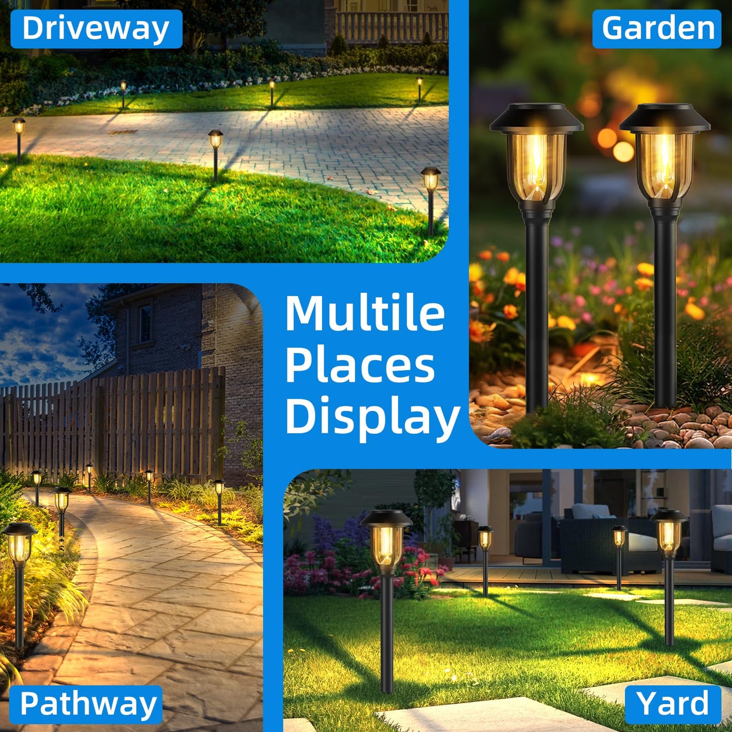 ILANCK 12 Pack Solar Lights Outdoor, Solar Pathway Lights Waterproof Auto On/Off Powered, Warm White Landscape Lighting for Path, Yard, Walkway, Driveway, Garden 3000K