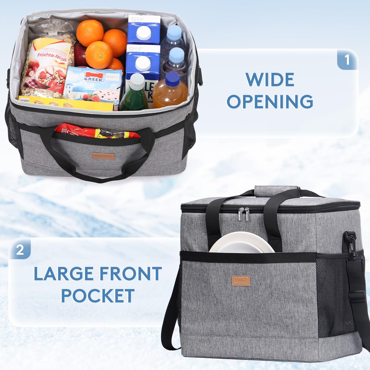 Lifewit Cooler Bag 30L/50Can Collapsible and Insulated Large Lunch Bag Leakproof Soft Cooler Portable Tote for Beach, Picnic, Work, Camping, Outdoor Activities