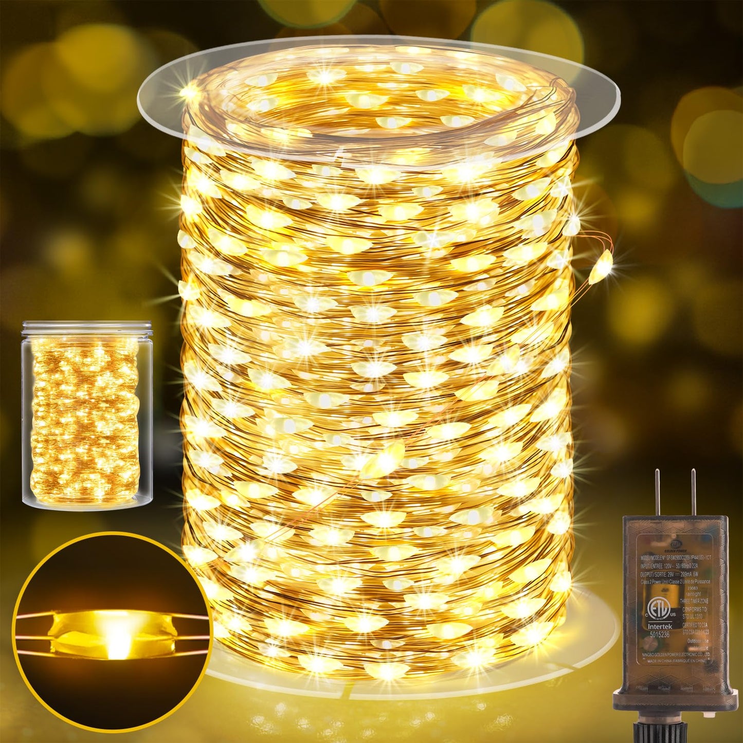 SAUIRS Fairy Lights Plug in 164FT 500 LED Christmas Lights Indoor Copper Wire Waterproof Outdoor String Light for Bedroom,Wedding,Patio,Balcony,Porch,Outside,Tree,Christmas Decorations（Warm White）