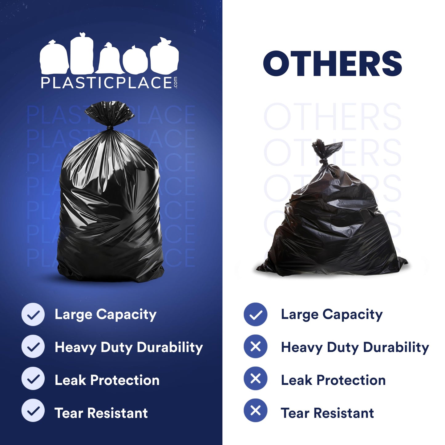 Plasticplace 55-60 Gallon Trash Bags │ 2.0 Mil │ Black Heavy Duty Garbage Can Liners │ 36” x 58”,50 Count, Black (Pack of 1)