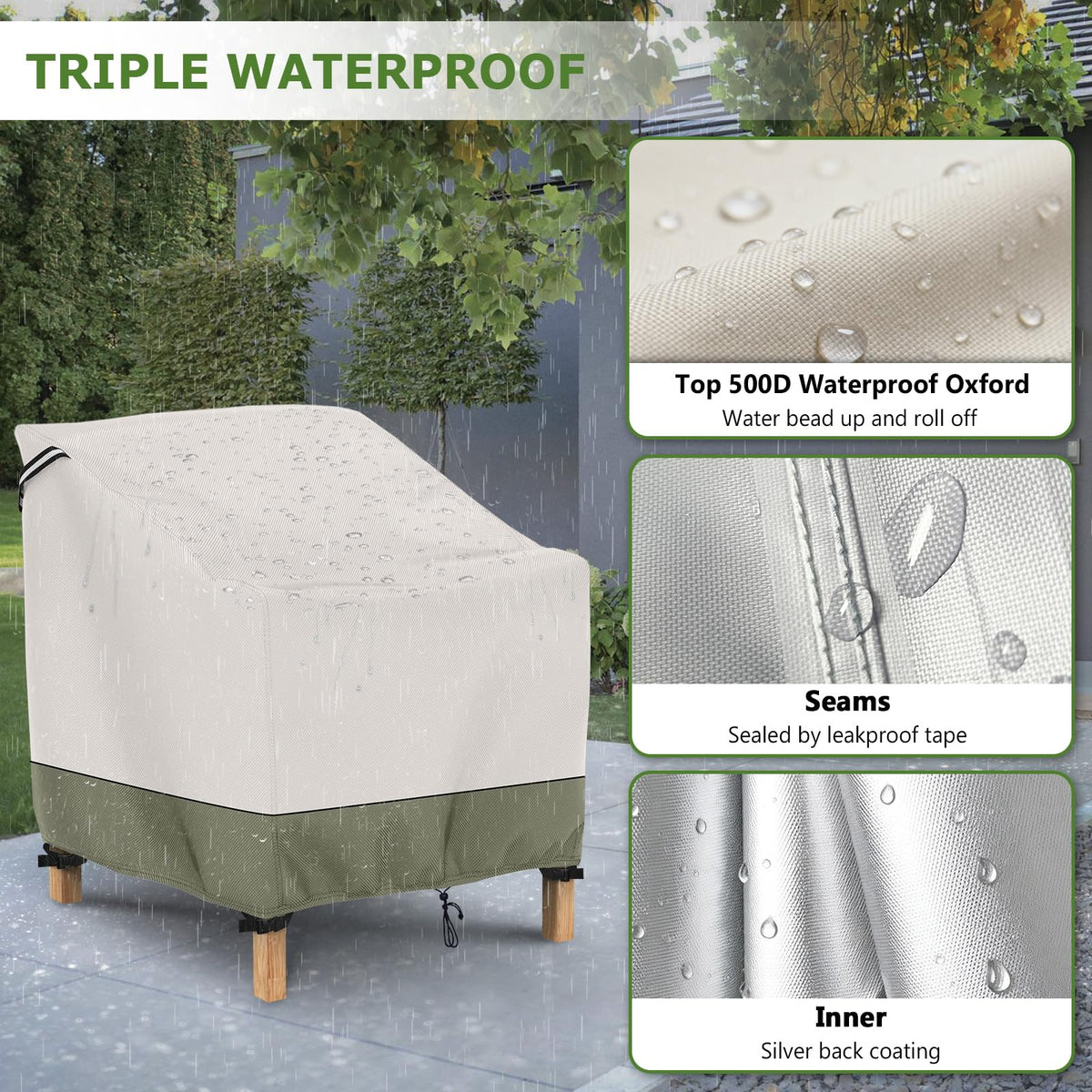 Gasadar Patio Chair Cover-2 Pack, Heavy Duty Waterproof UV Resistant Anti-Fading Chair Covers for Lawn Outdoor Furniture Chairs,29" W x30 D x 36" H