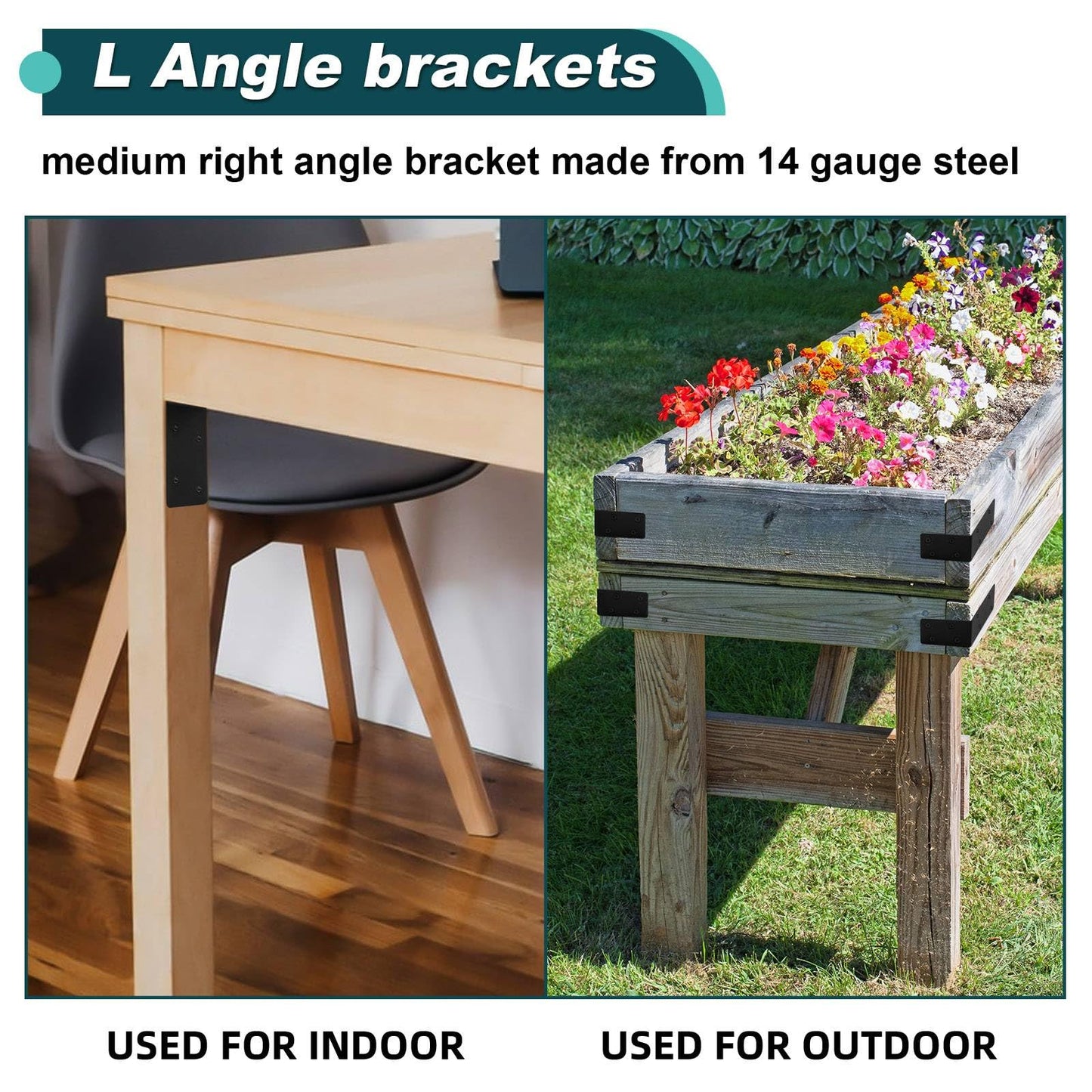 20Pcs Corner Braces,4"x4"x2" Black L Brackets for Wood,Heavy Duty 2mm Steel Joist Right Angle Brackets,Raised Garden Bed Corner Brackets,90 Degree L Shape Bracket for Furniture,Bed,Shelf Bracket…