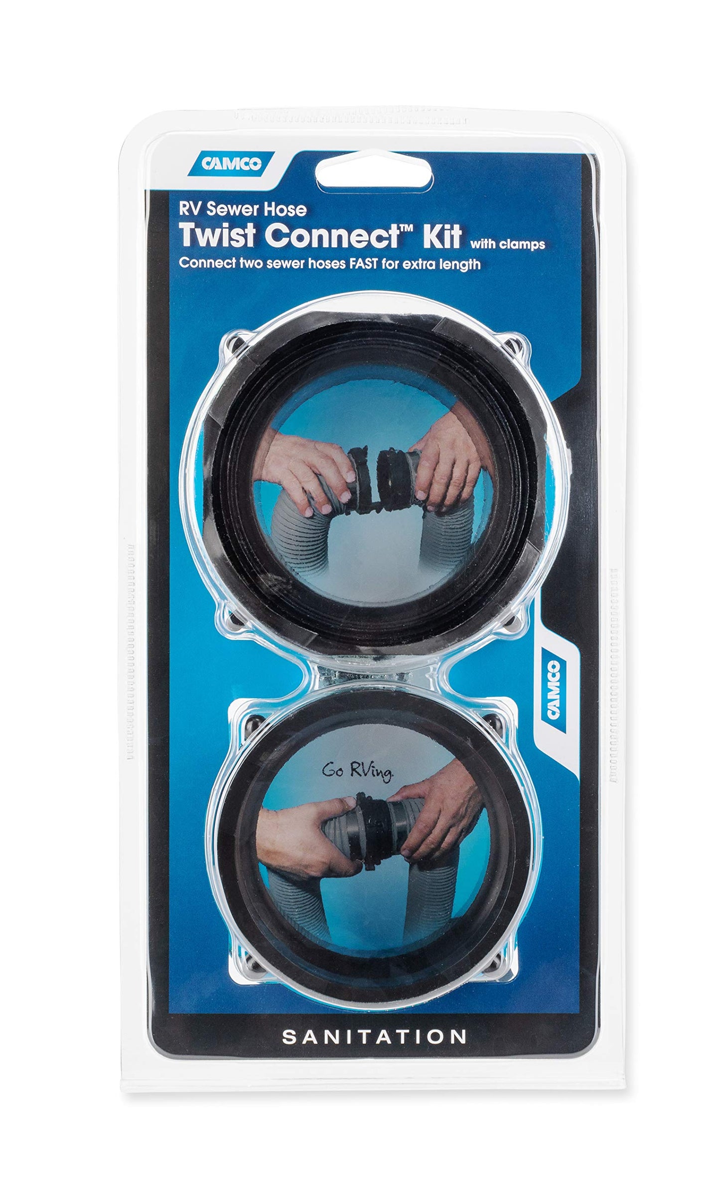 Camco RV Sewer Hose Twist Connect Kit | Features Easy Quick Connect Design, a Durable Polymer Construction, and Fits 3-Inch Sewer Hoses (39543)