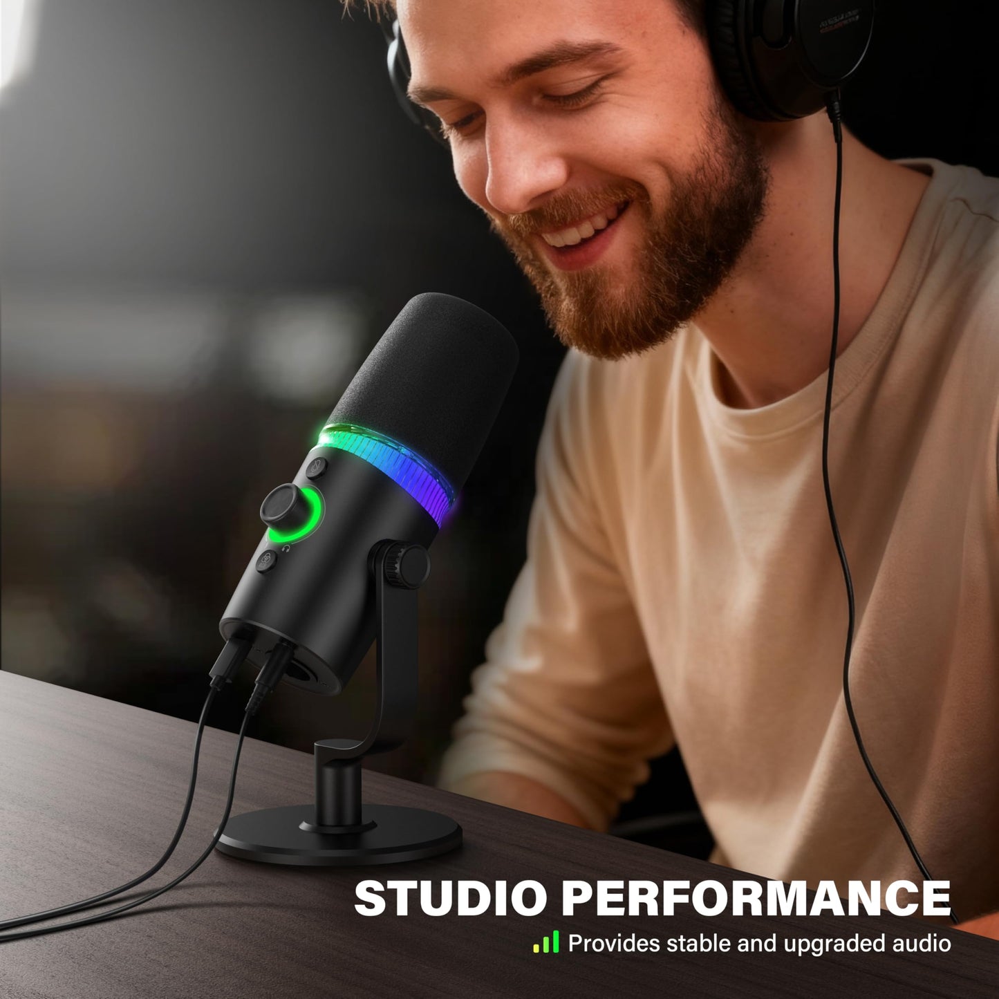 USB/XLR Dynamic Podcast & Gaming Microphone for PC, Vocal Mic with RGB Lighting, Tap-to-Mute, Gain Control & Headphone Monitoring for YouTube Streaming