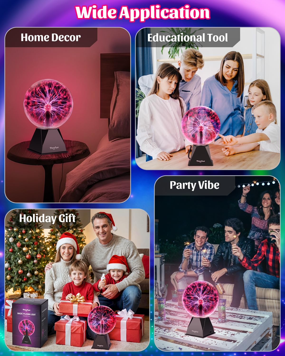 Theefun Plasma Ball: 8 Inch Plasma Globe Touch & Sound Sensitive Plasma Ball Lamp Electric Ball Lightning Novelty Gifts for Parties, Home, Prop, Decoration, Birthday