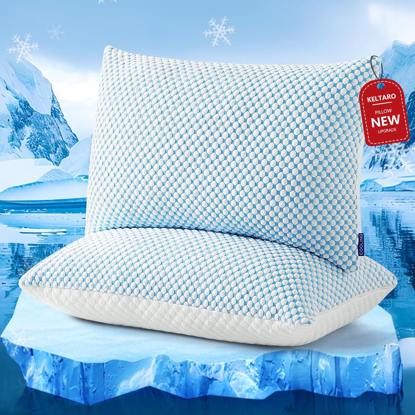 KELTARO Pillows Queen Size Set of 2 Pack,Pillows Shredded Memory Foam (Adjustable Loft),Supportive for Side Sleepers