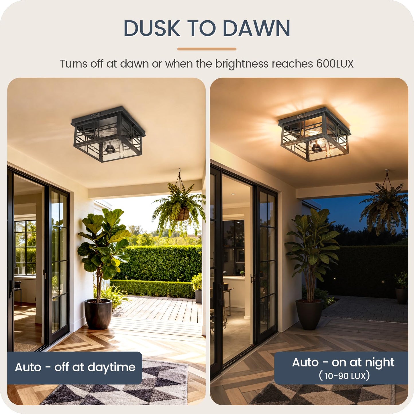 GOEBLESON Infrared Sensor Outdoor Ceiling Light, Flush Mount Motion Sensor Ceiling Light, 2-Light Black with Bubble Glass, Bulbs Not Included, 4 Modes, for Porch, Garage, Hallway, Patio, BQ08XD05W1