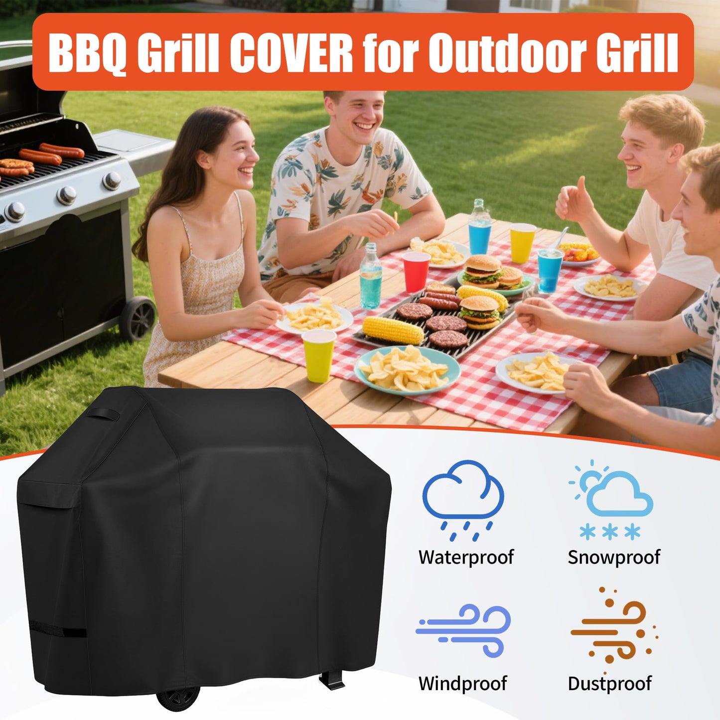 iCOVER Grill Cover 55in, 600D Heavy Duty with Mesh Air Vent, Waterproof Barbecue Gas Smoker Cover, UV and Fade Resistant, Fits Weber Char-Broil Nexgrill Brinkmann and More
