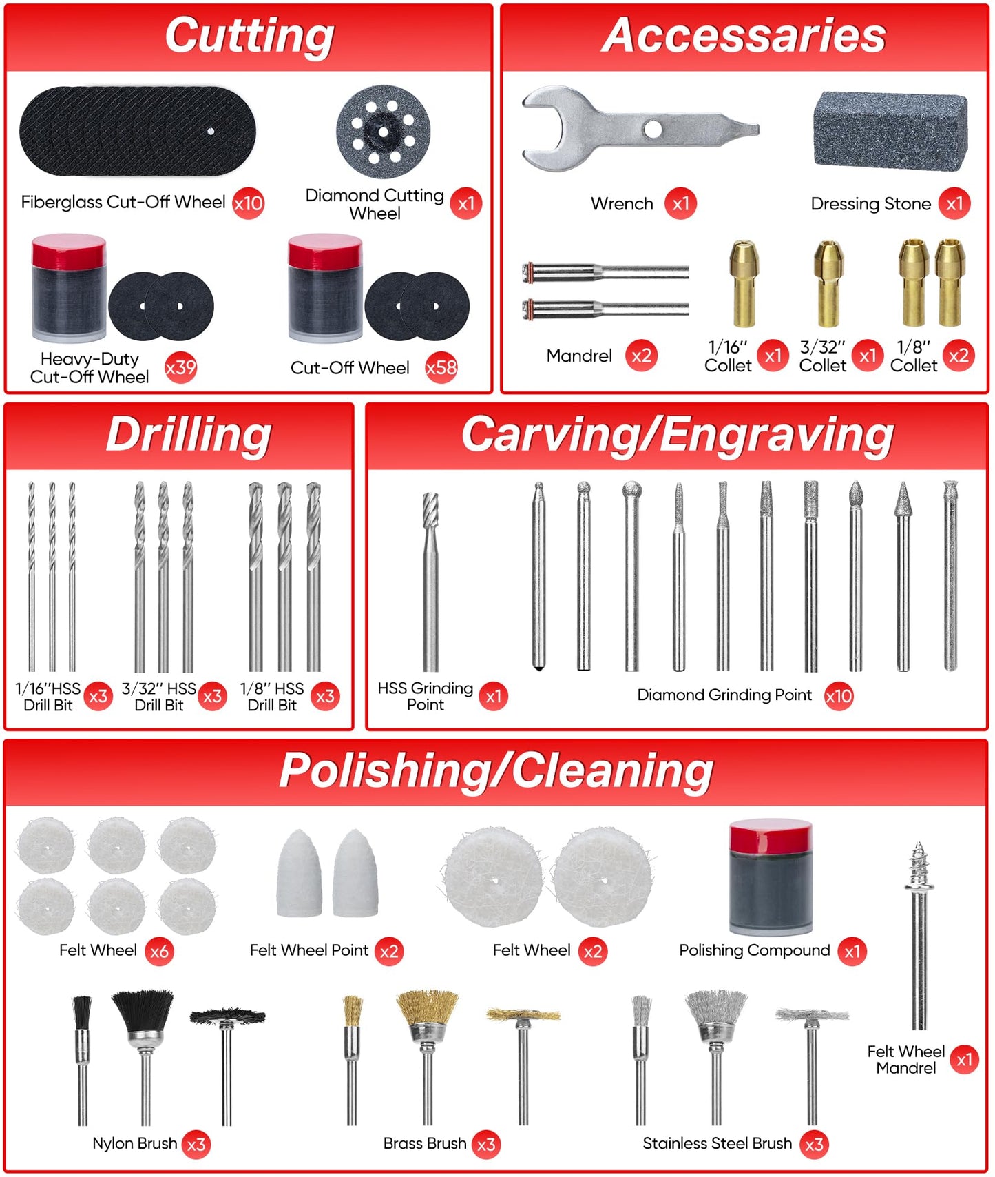 Shall 508-Piece Rotary Tool Accessories Kit, Universal Rotary Tool Bits for Sanding, Cutting, Grinding, Drilling, Carving, Engraving, Polishing, Cleaning, Rotary Attachments with Carrying Case