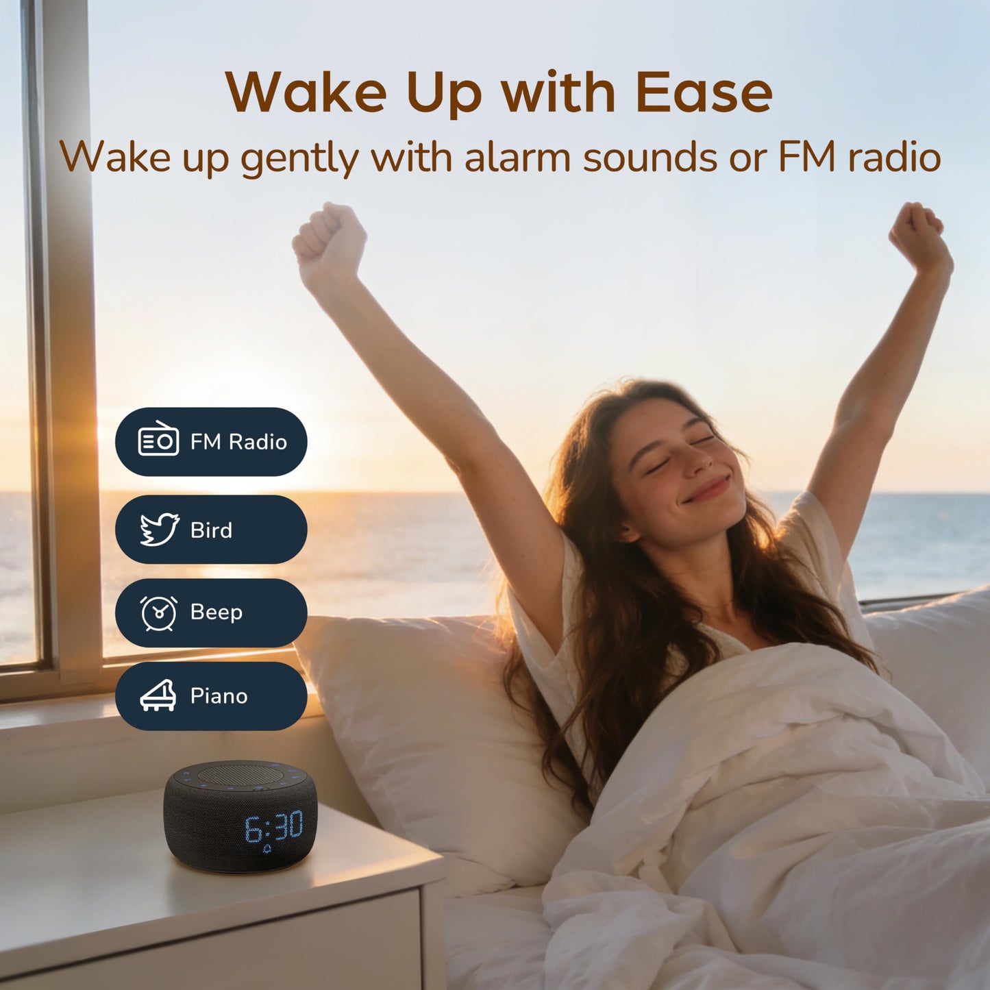 BUFFBEE Bluetooth Speaker Alarm Clock with FM Radio - High Fidelity Sound, Full Range Dimmer, Plugged in Alarm Clock Radio for Bedroom