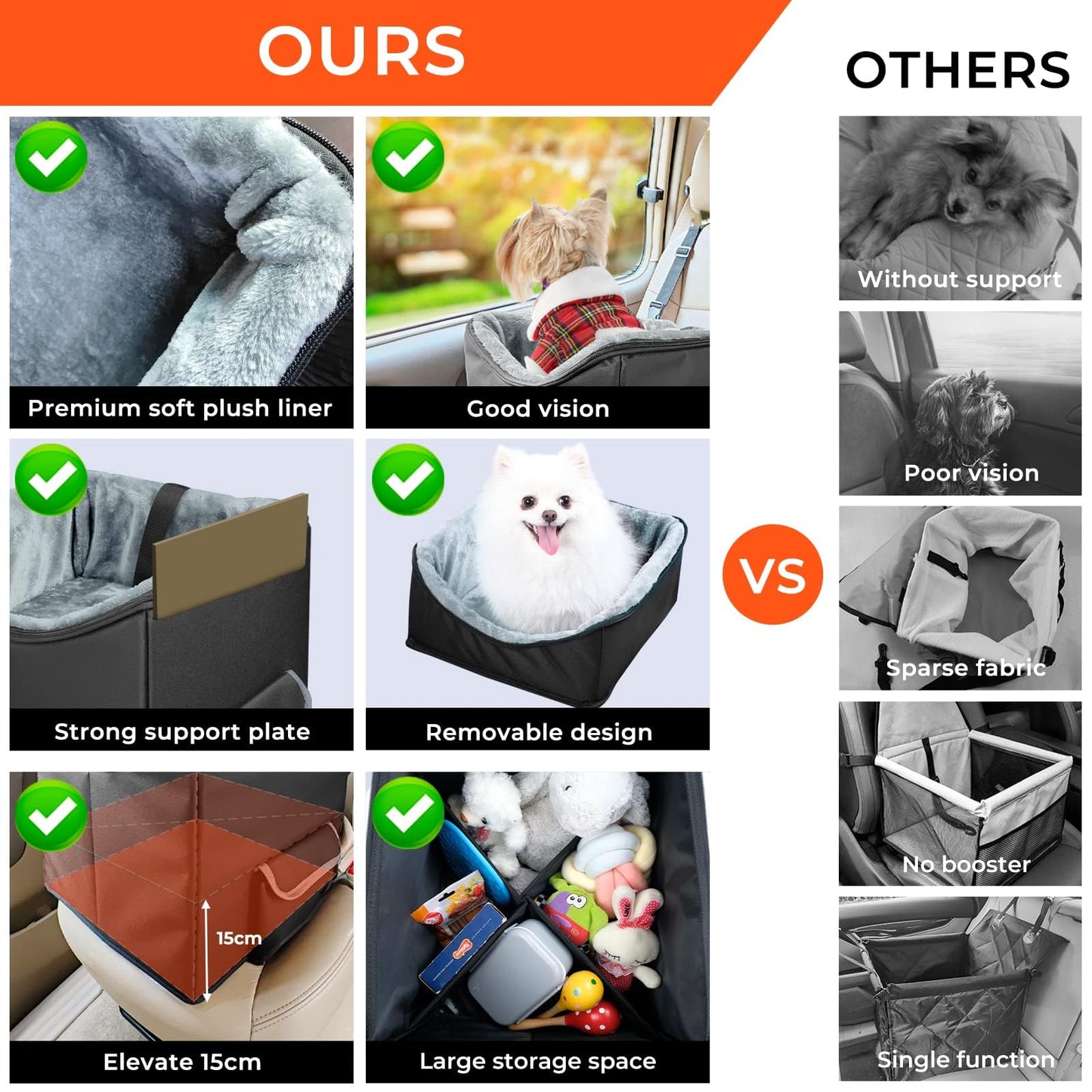 Babenest Dog Booster Car Seat for Small Dogs, Elevated Pet Car Seats with Safety Leash for Pets Under 30Lbs, Washable Lookout Puppy Travel Car Seat with Storage Pocket (S)