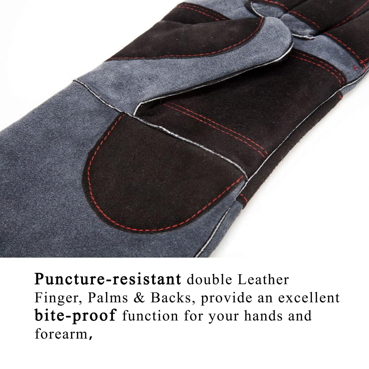 RAPICCA Animal Handling Gloves Bite Proof Reinforced Leather Padding Dog,Cat Scratch,Bird Handling Falcon Gloves Grabbing,Reptile Squirrel Snake Bite 16in Grey-Black