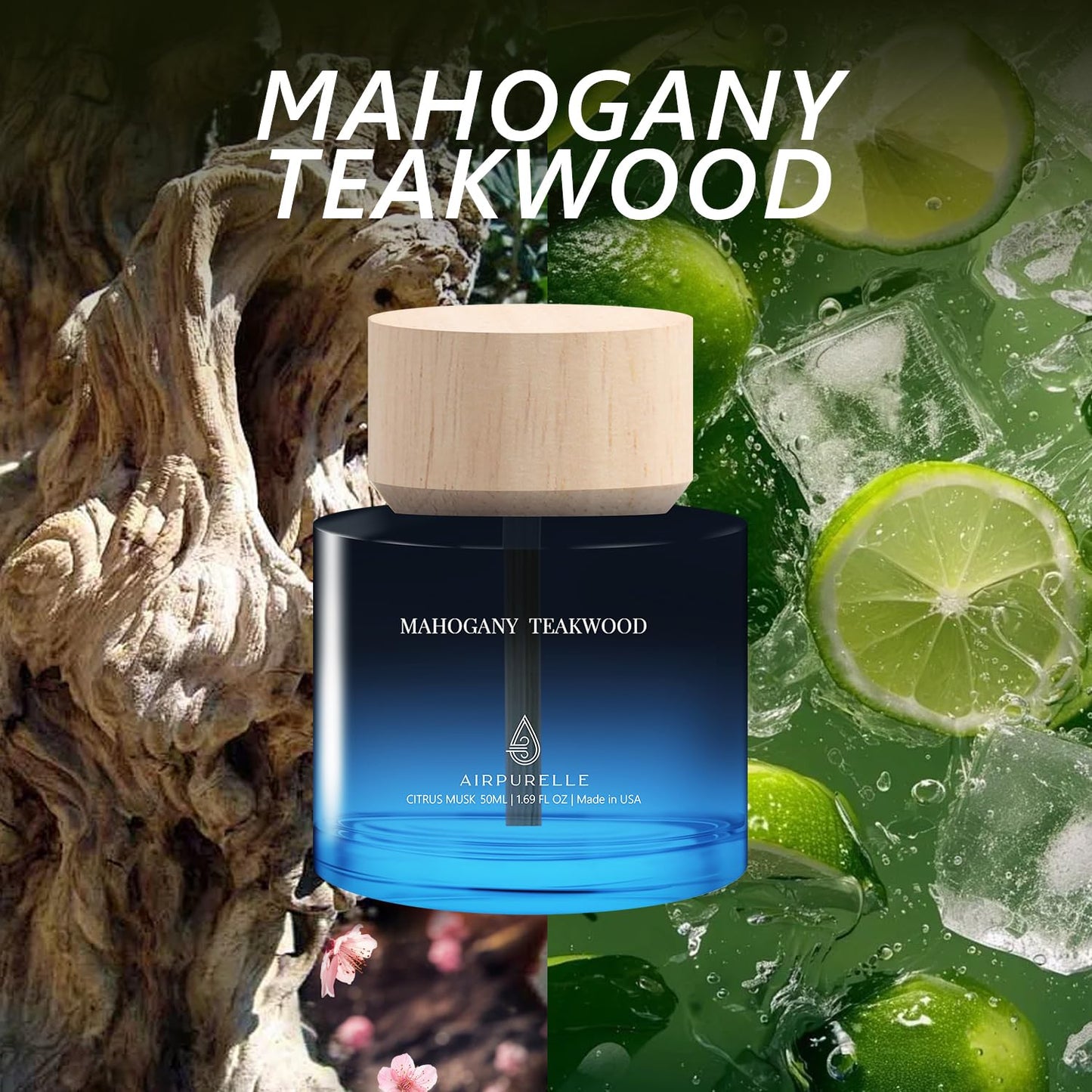 Car Air Fresheners 50ML (1.7 FL OZ) – Mahogany Teakwood Car air Freshner Long Lasting Essential Oil Diffuser, Perfume Inspired Air Freshener for Car, Safe Wooden Cup Holder Design, Made in USA