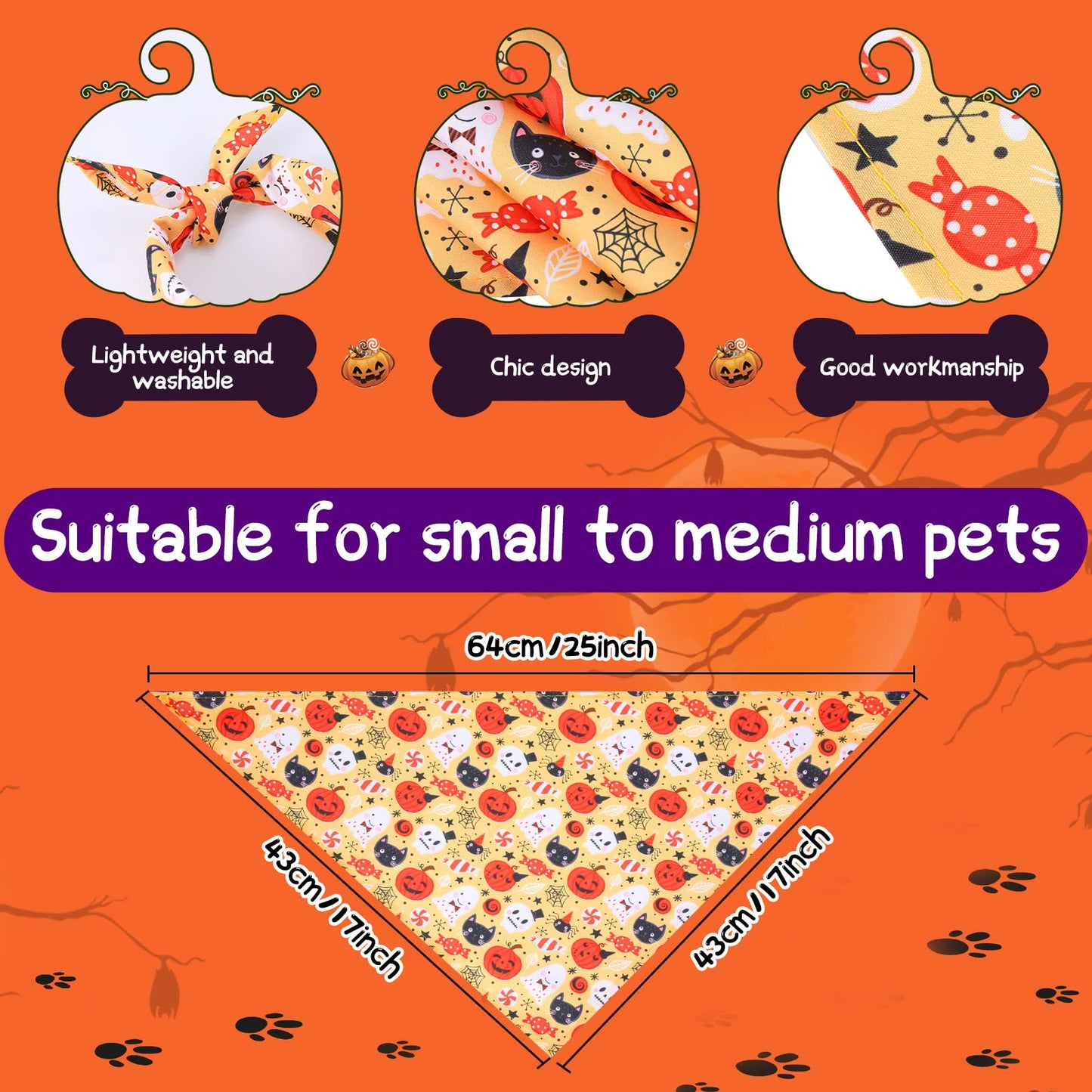Xuniea 50 Pack Halloween Dog Bandanas Large Dog Bib Scarf Pet Bandana Handkerchief Accessories for Medium Small Puppy Outfit Halloween Festival Birthday Party Supply(Null)