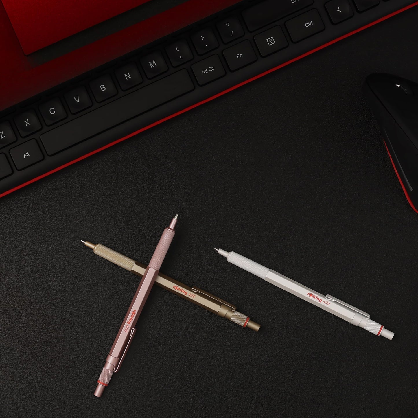 Rotring 600 Metallic Ballpoint Pen Medium Point Black Ink Pearl White Barrel Refillable 1 Count